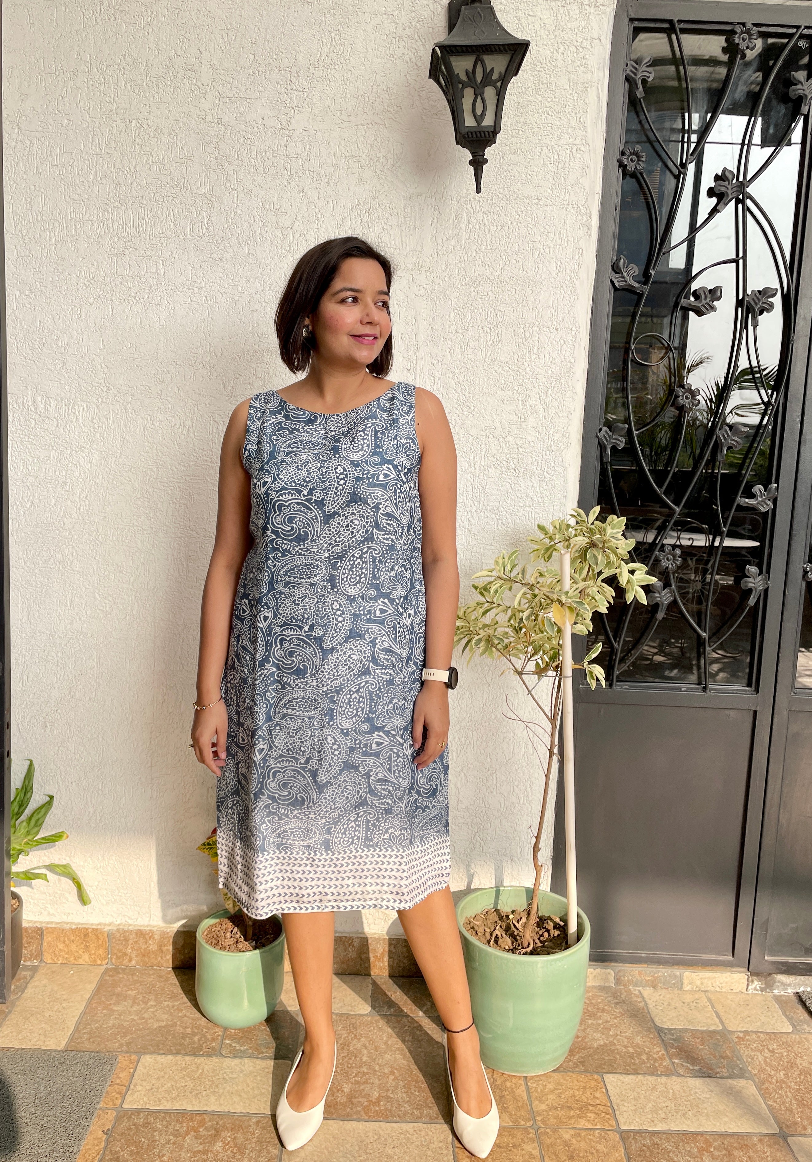 Blue Linen Midi Dress image 4