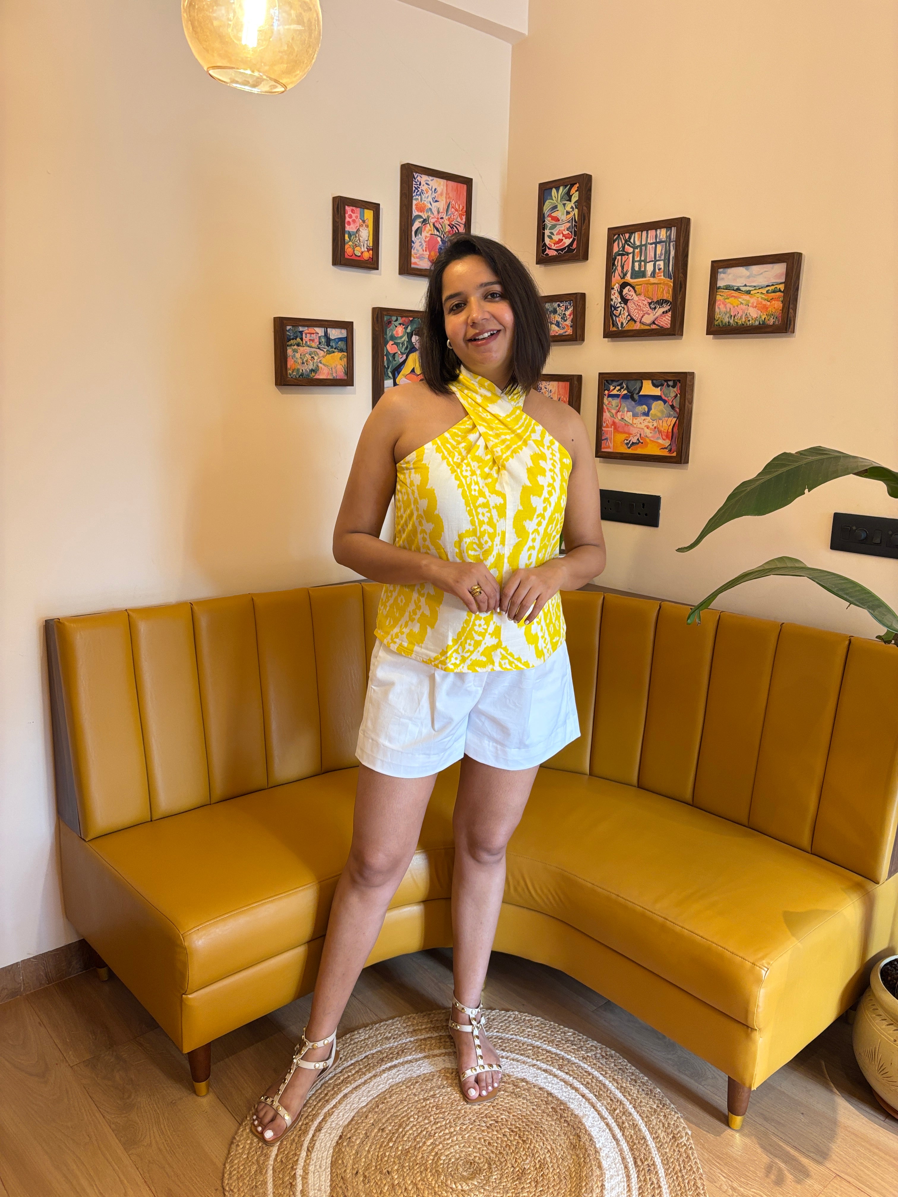 Yellow Twist Halter Cotton Top