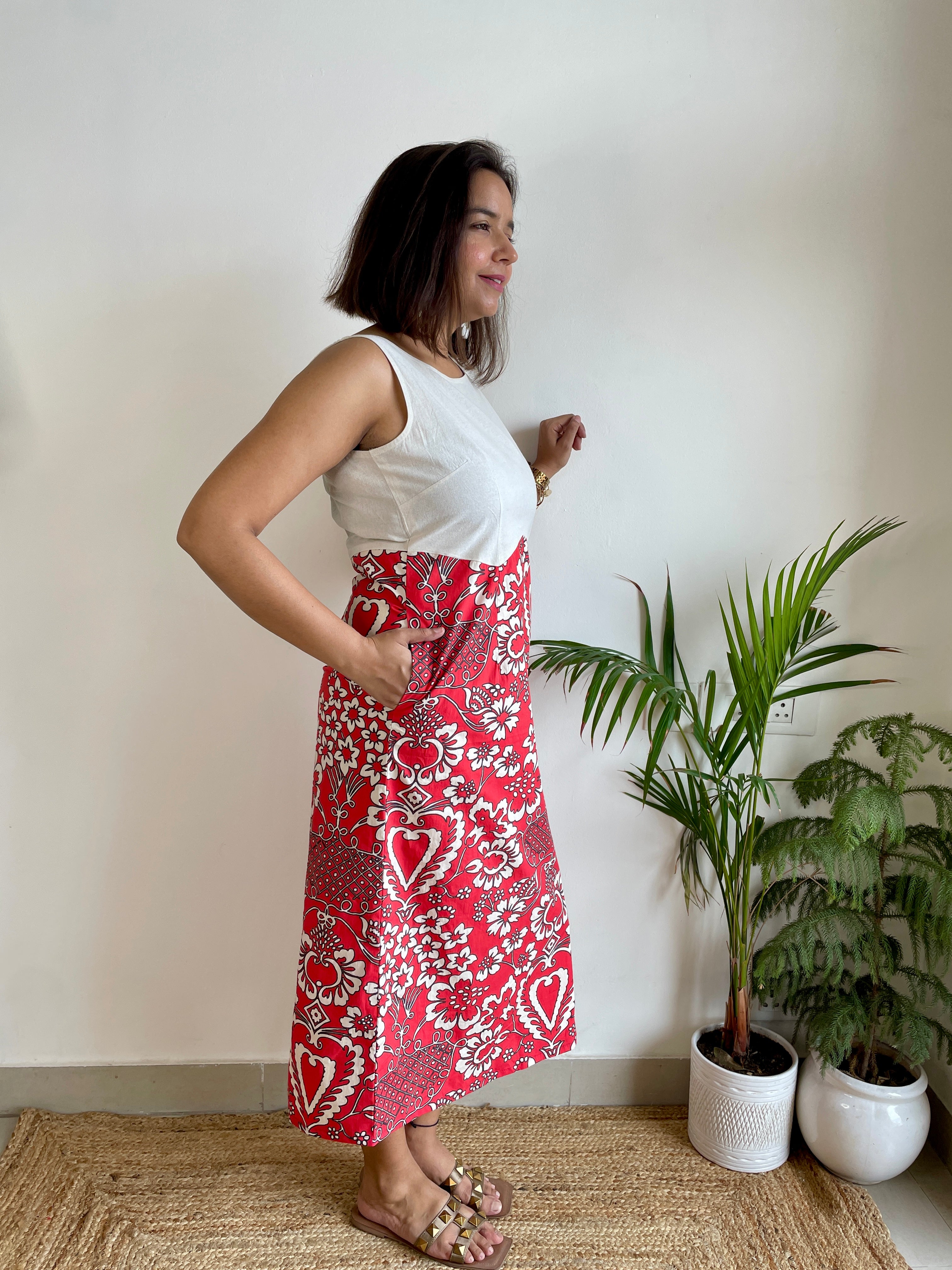 Beige Red Zigzag Dress image 2