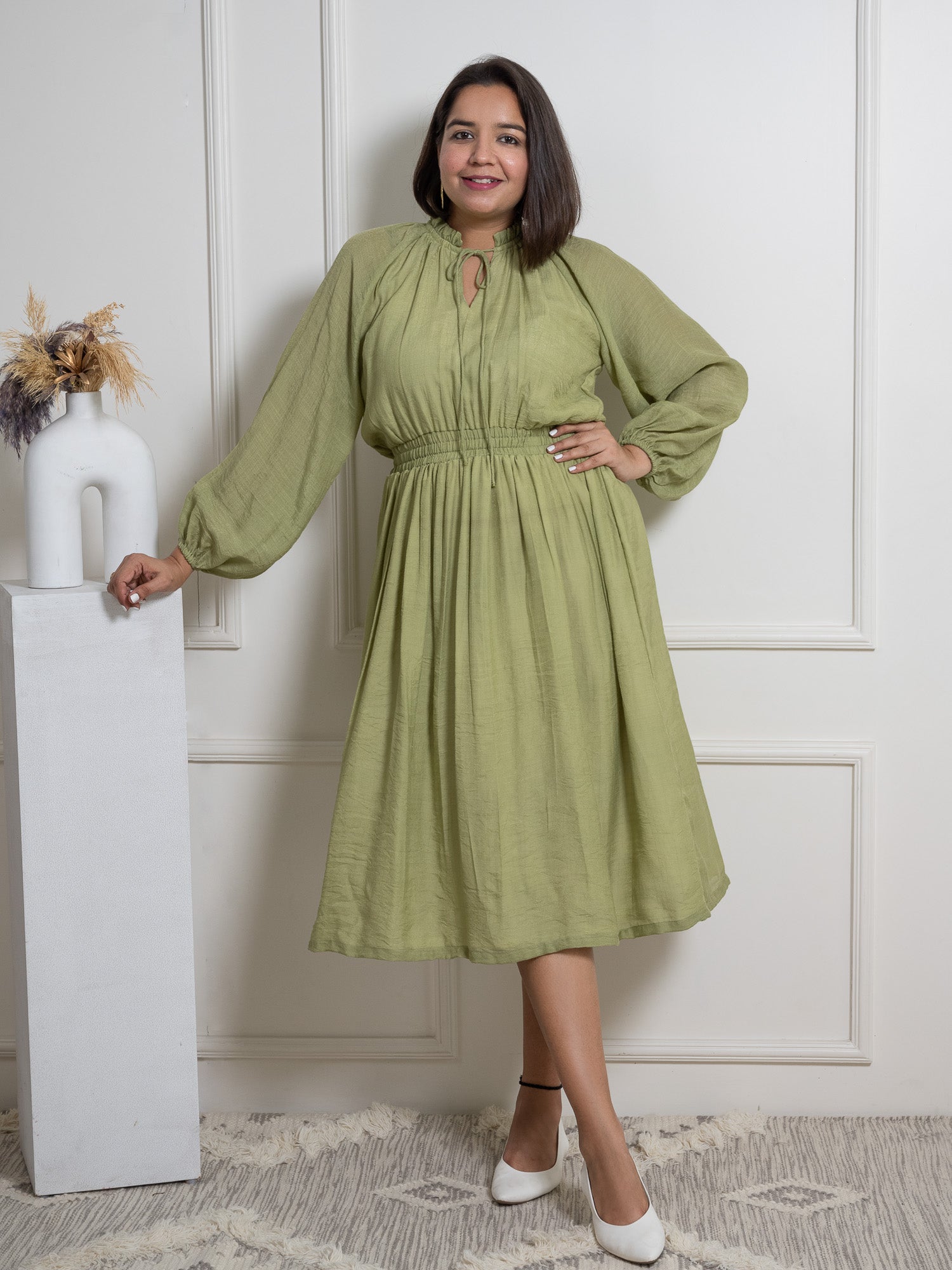 Olive Green Midi Dress image 0