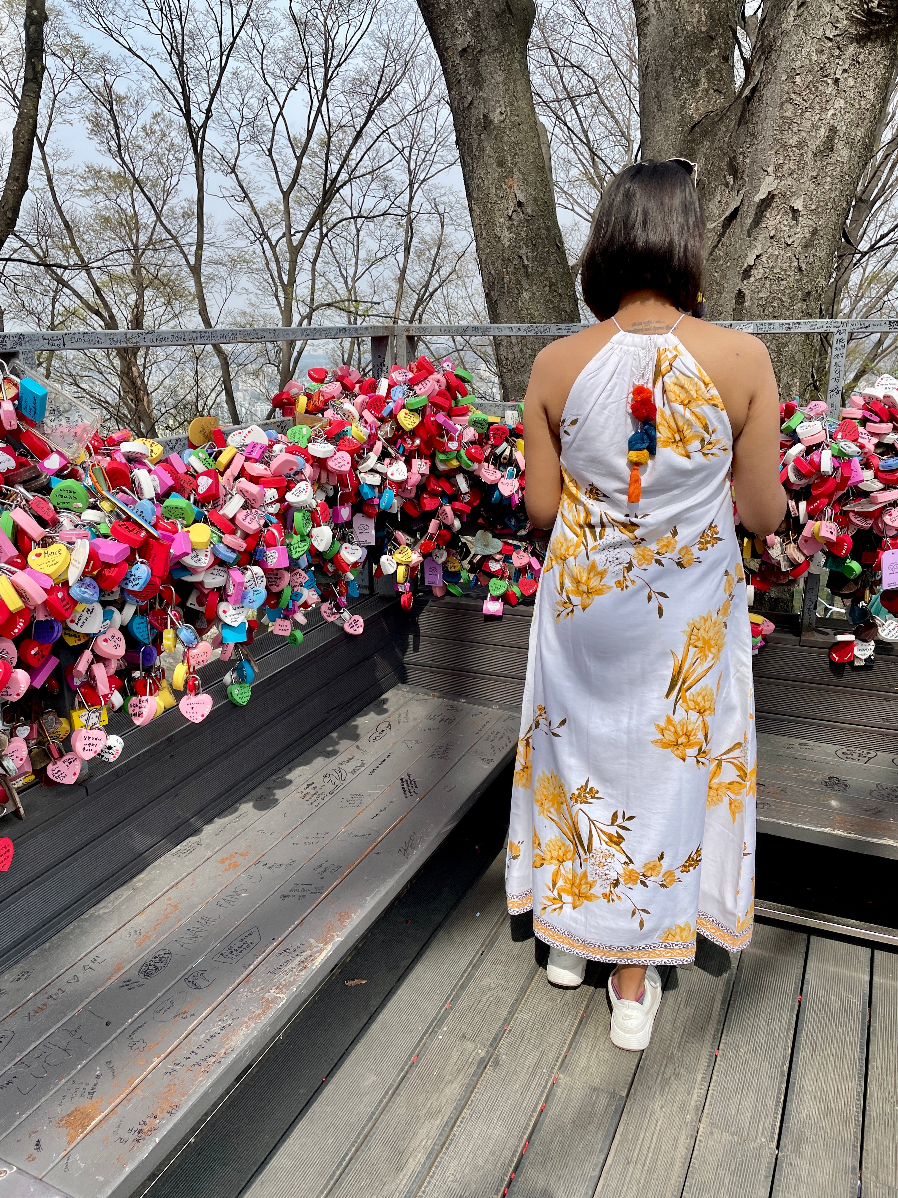 White Yellow Flower Halter Maxi Dress image 1
