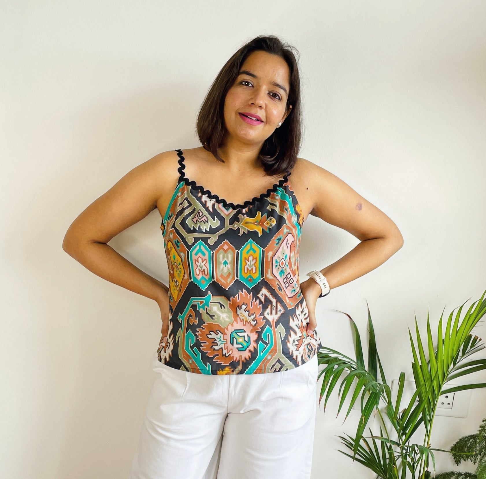 Multi Color Printed Lace Spaghetti Top image 0