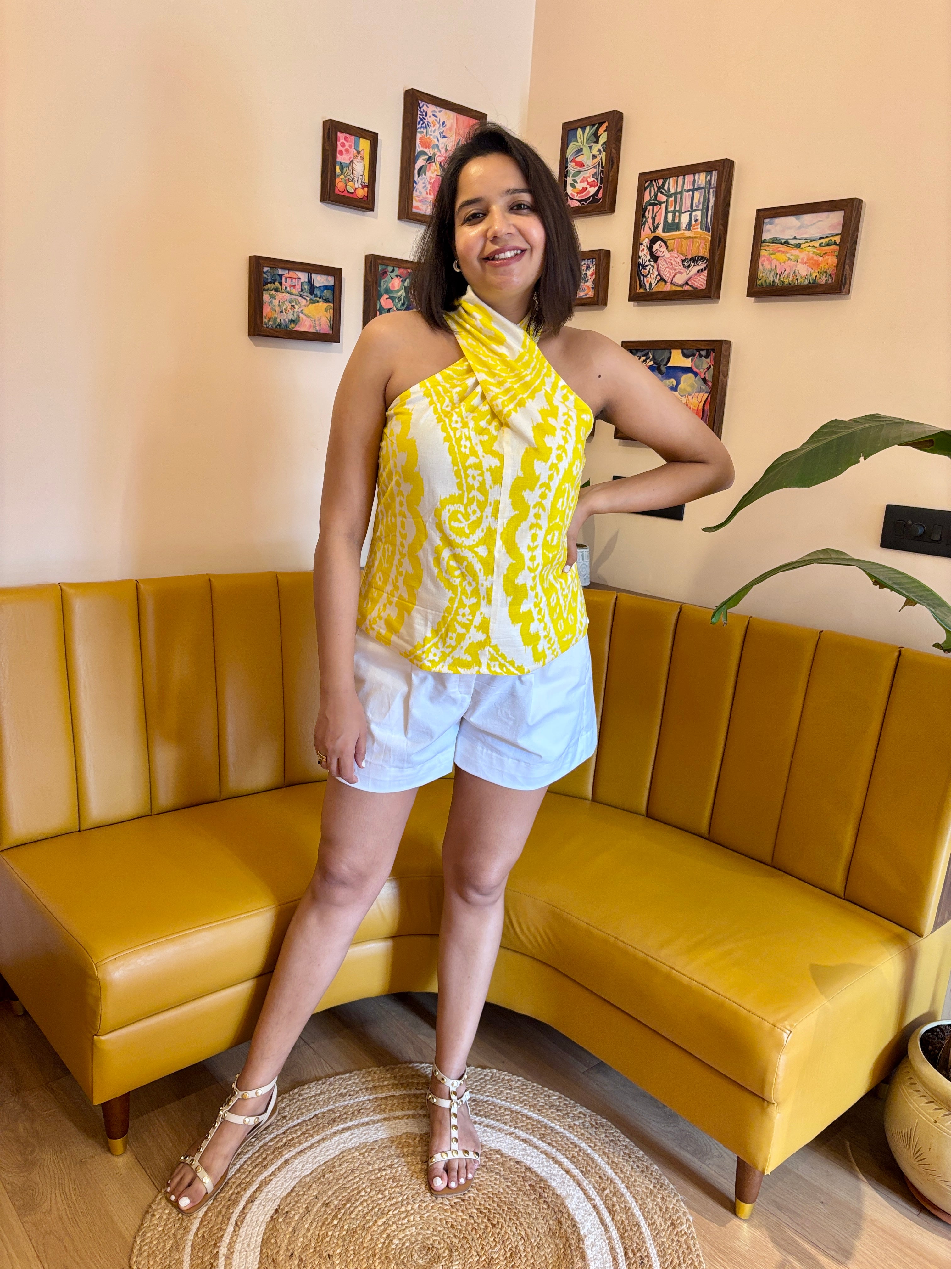 Yellow Twist Halter Cotton Top