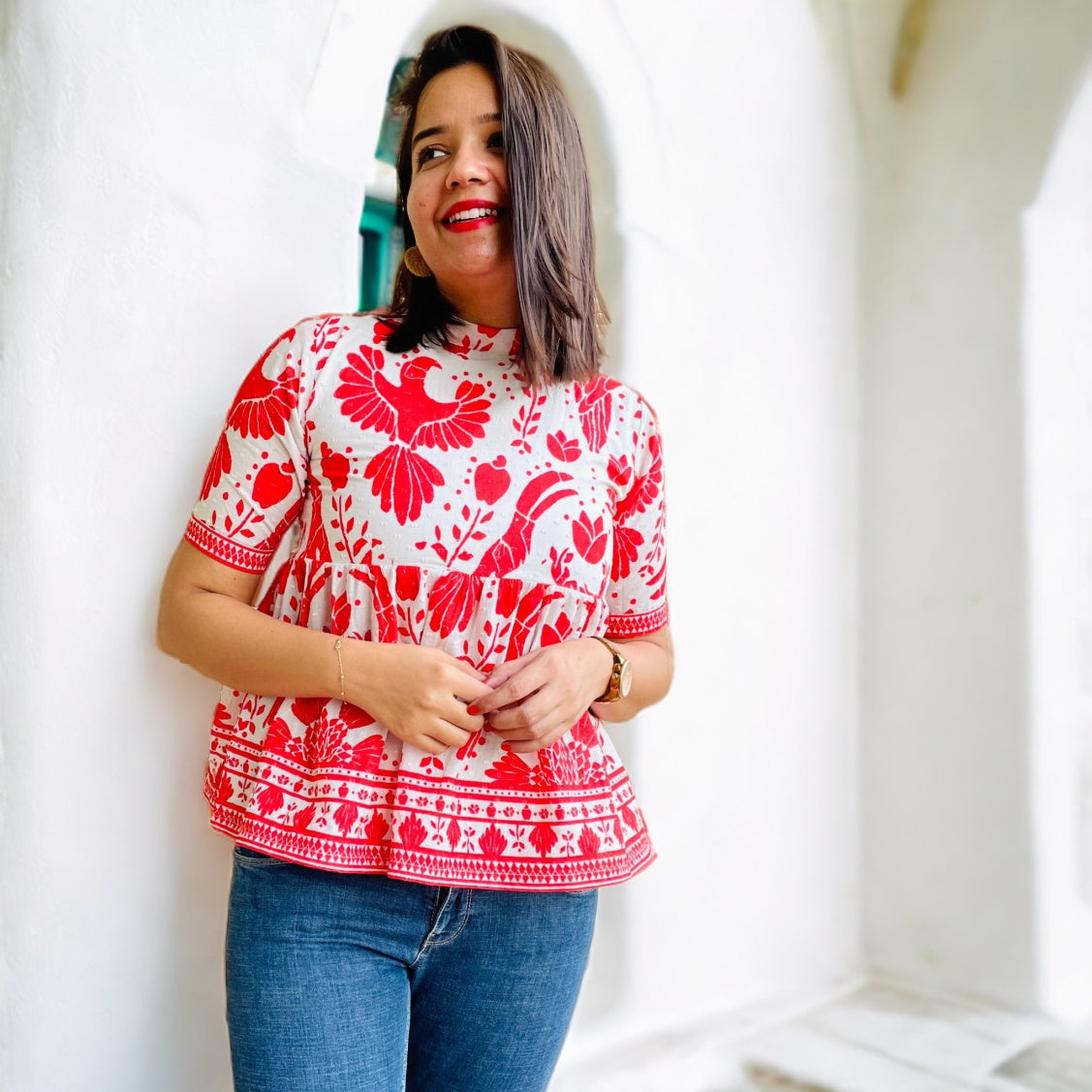 Bird Print High Neck Top image 0