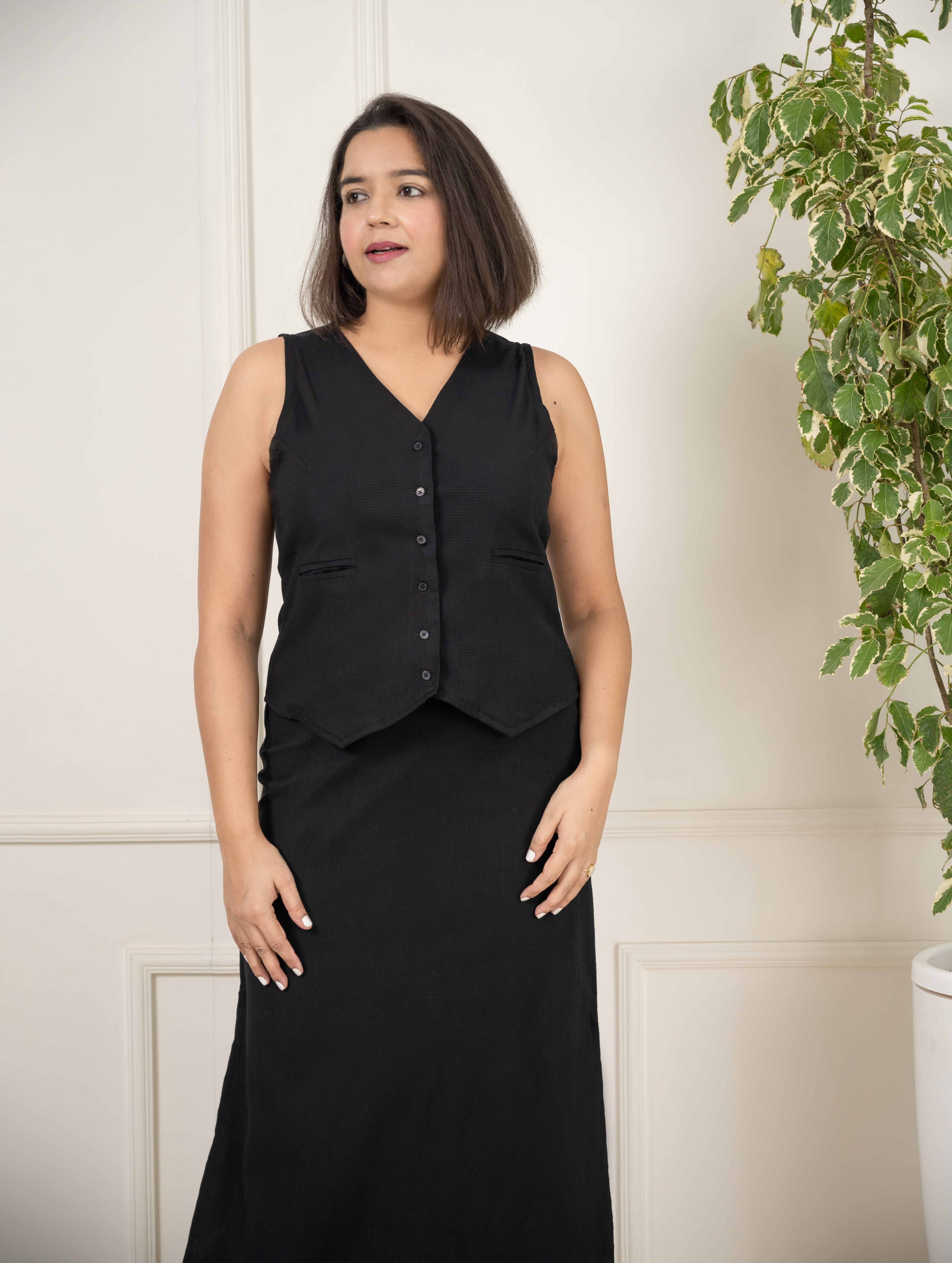 Black Waist Coat and Skirt Co-ord Set image 1