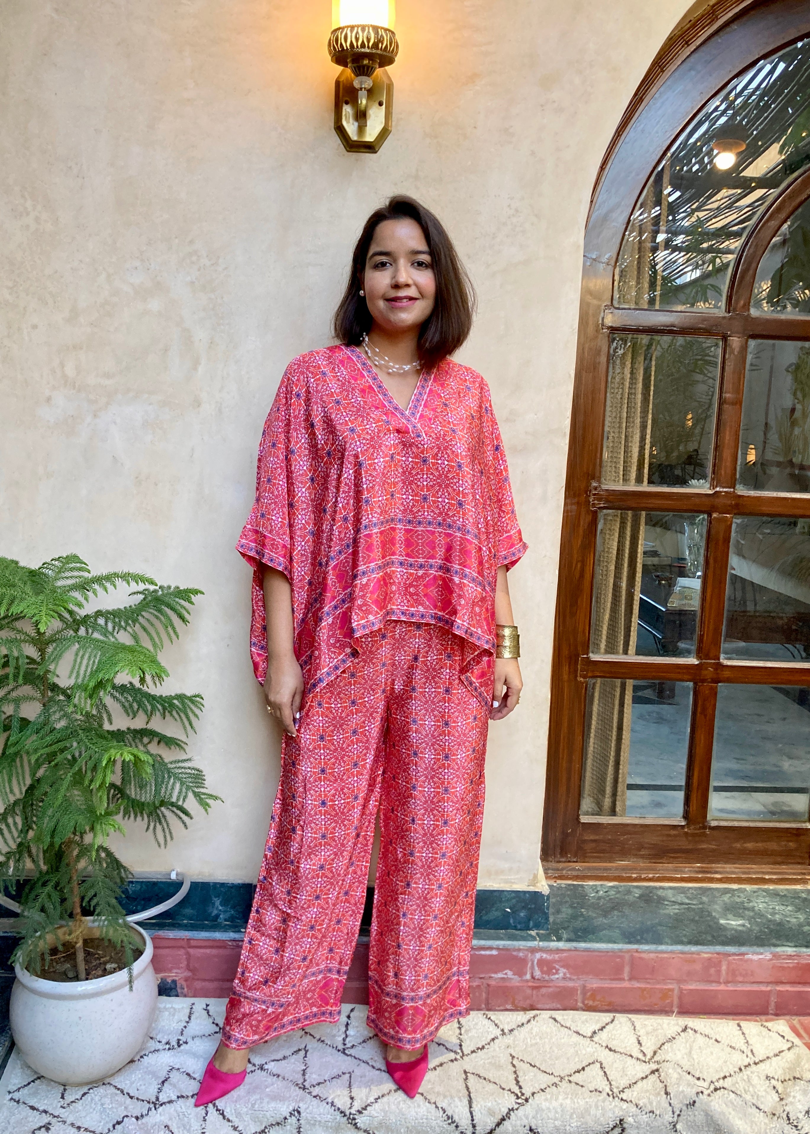 Natural Silk Red Bandhani Coord Set image 0