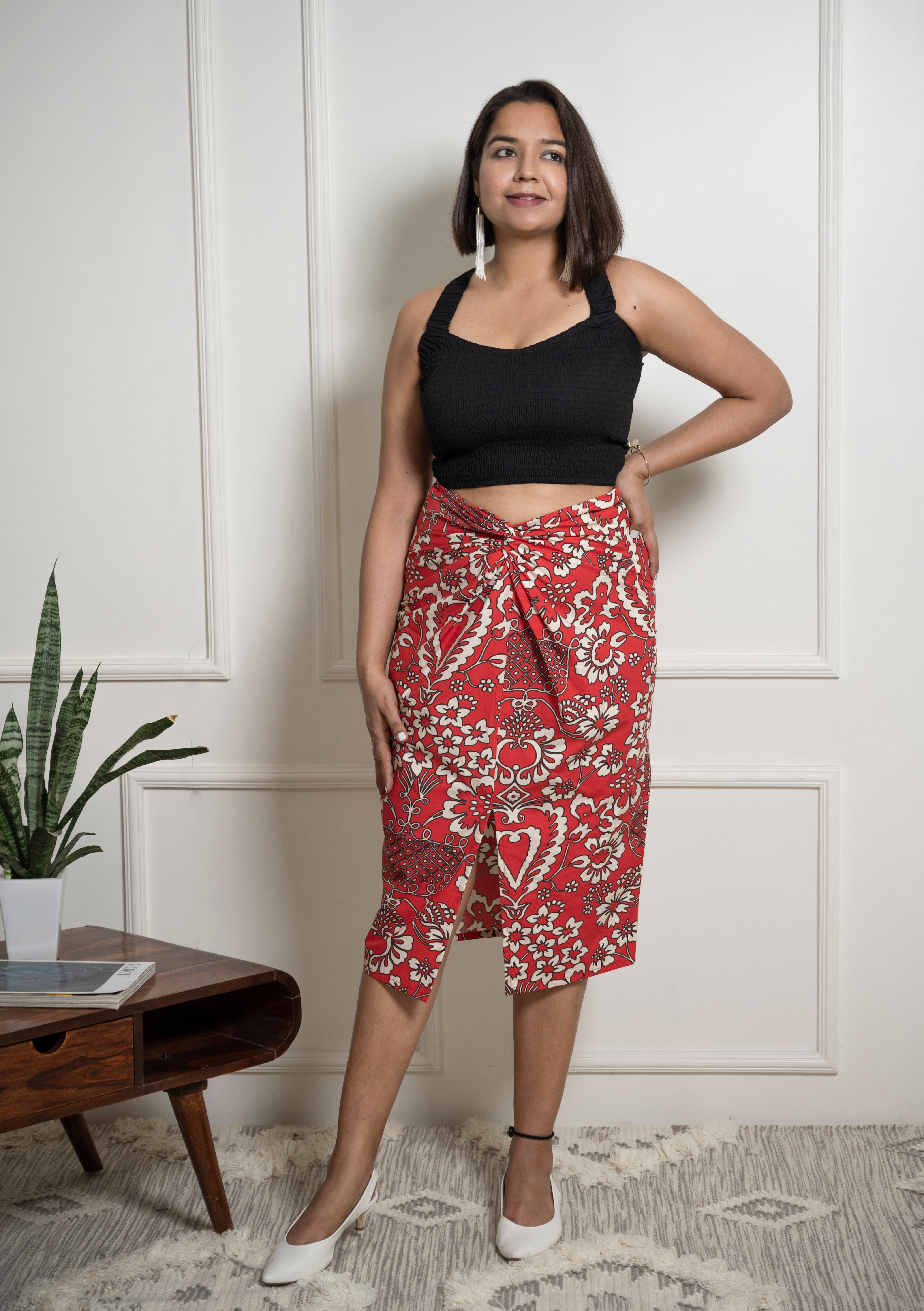 Turkish Red Front Knot Midi Skirt image 2