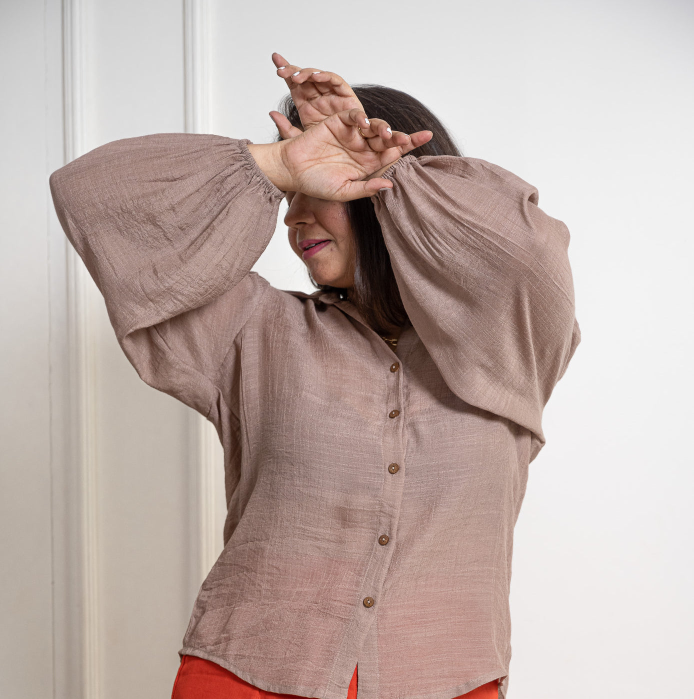 Solid Brown Sheer Shirt image 6