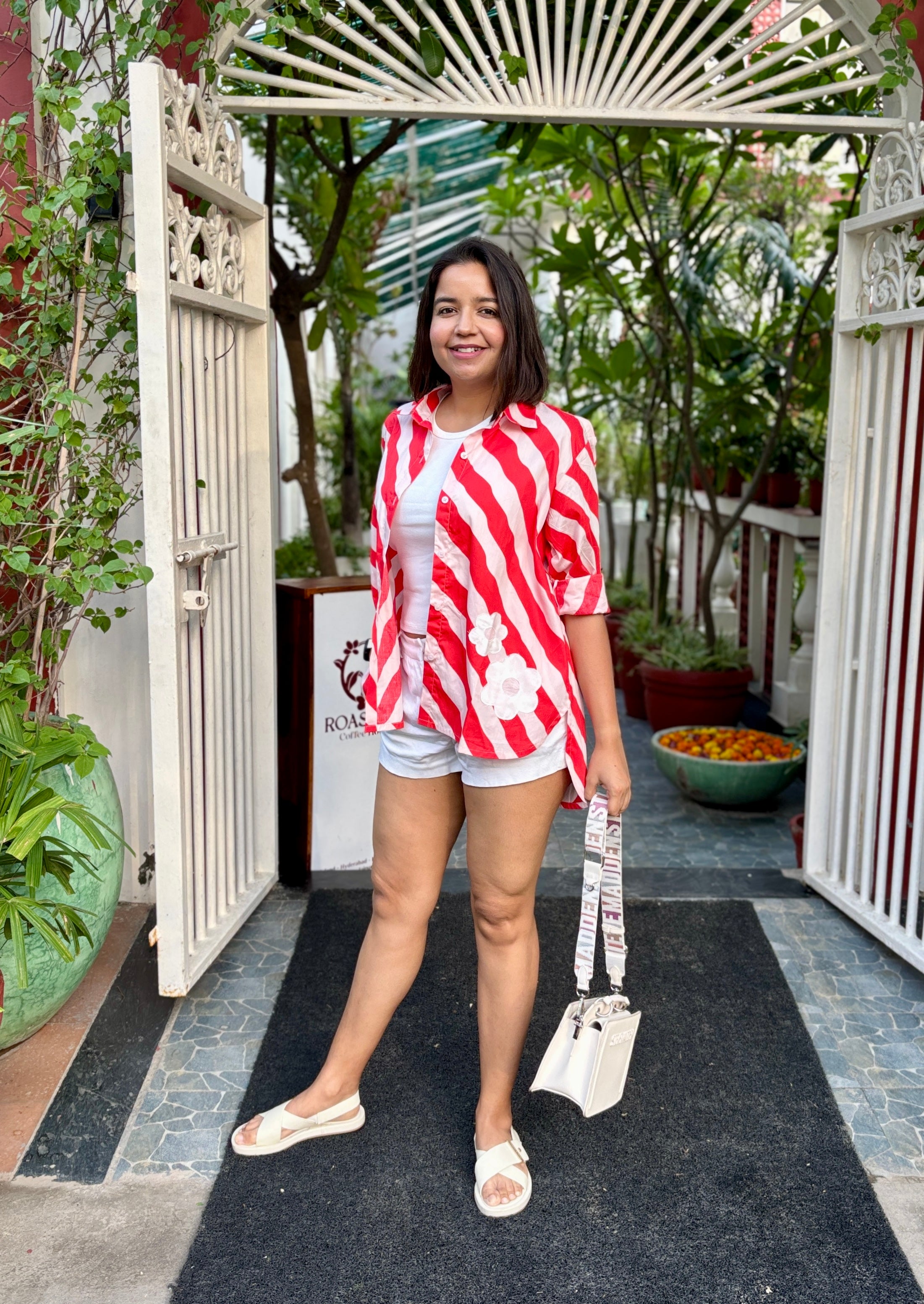 Red and White Stripe Oversized Shirt image 1