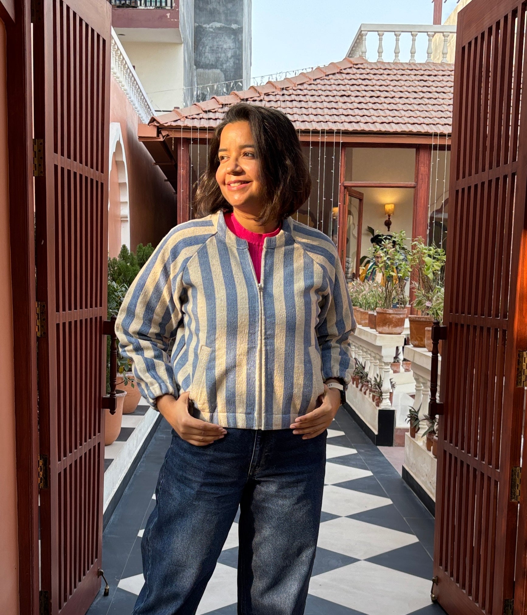 The Bloom Stripe Bomber Jacket