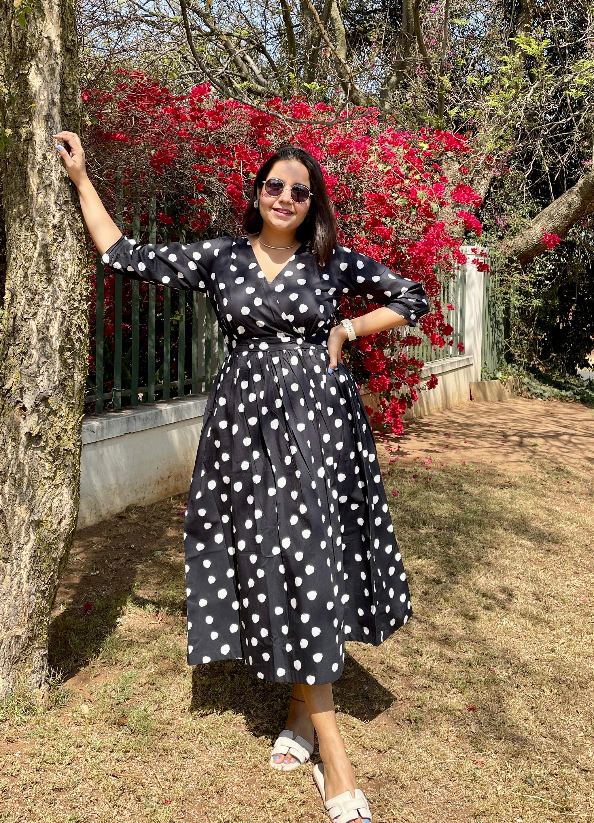 Black Polka Wraparound Dress image 1