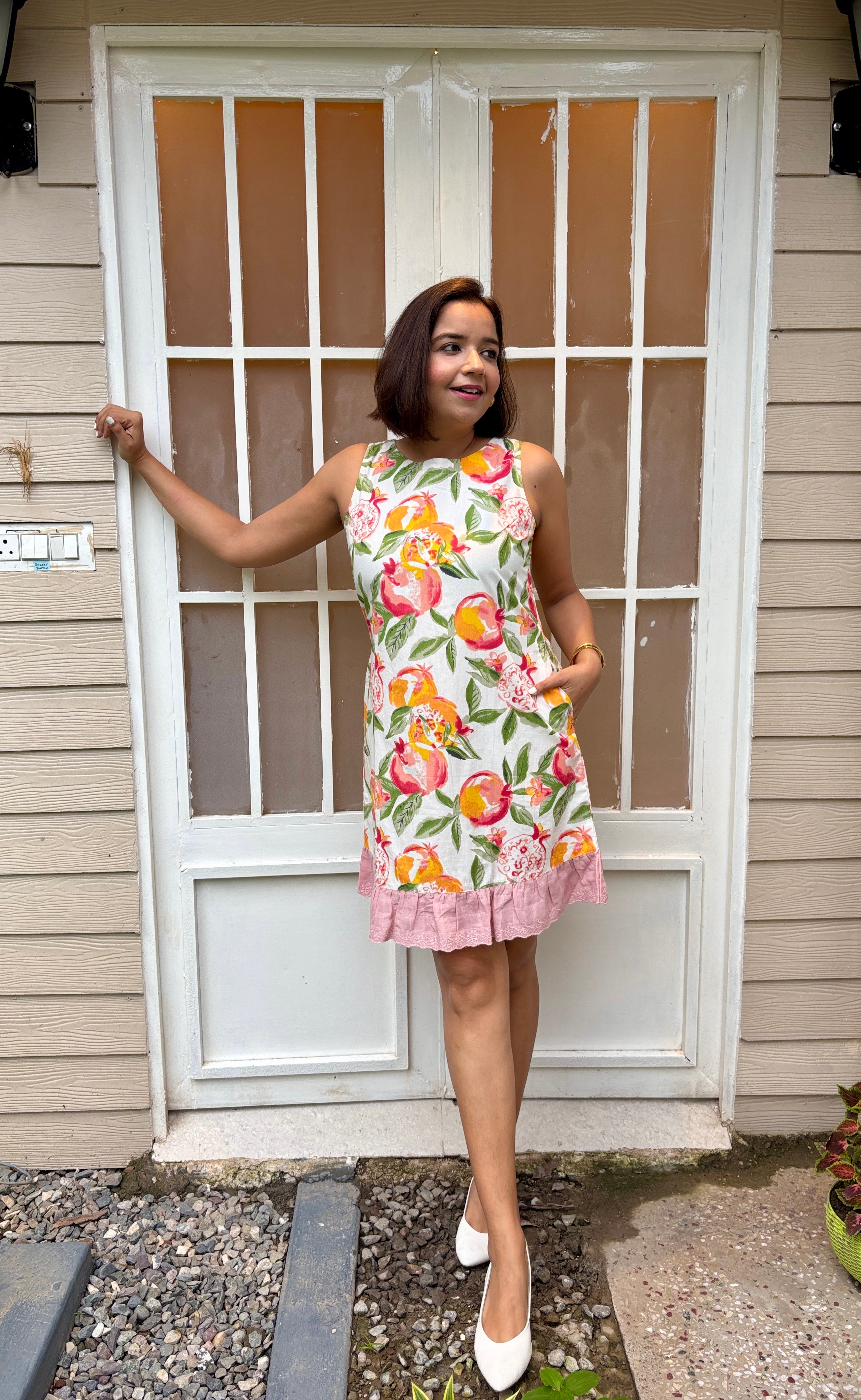 Tropical Peach Blossom Cotton Lace Dress image 0