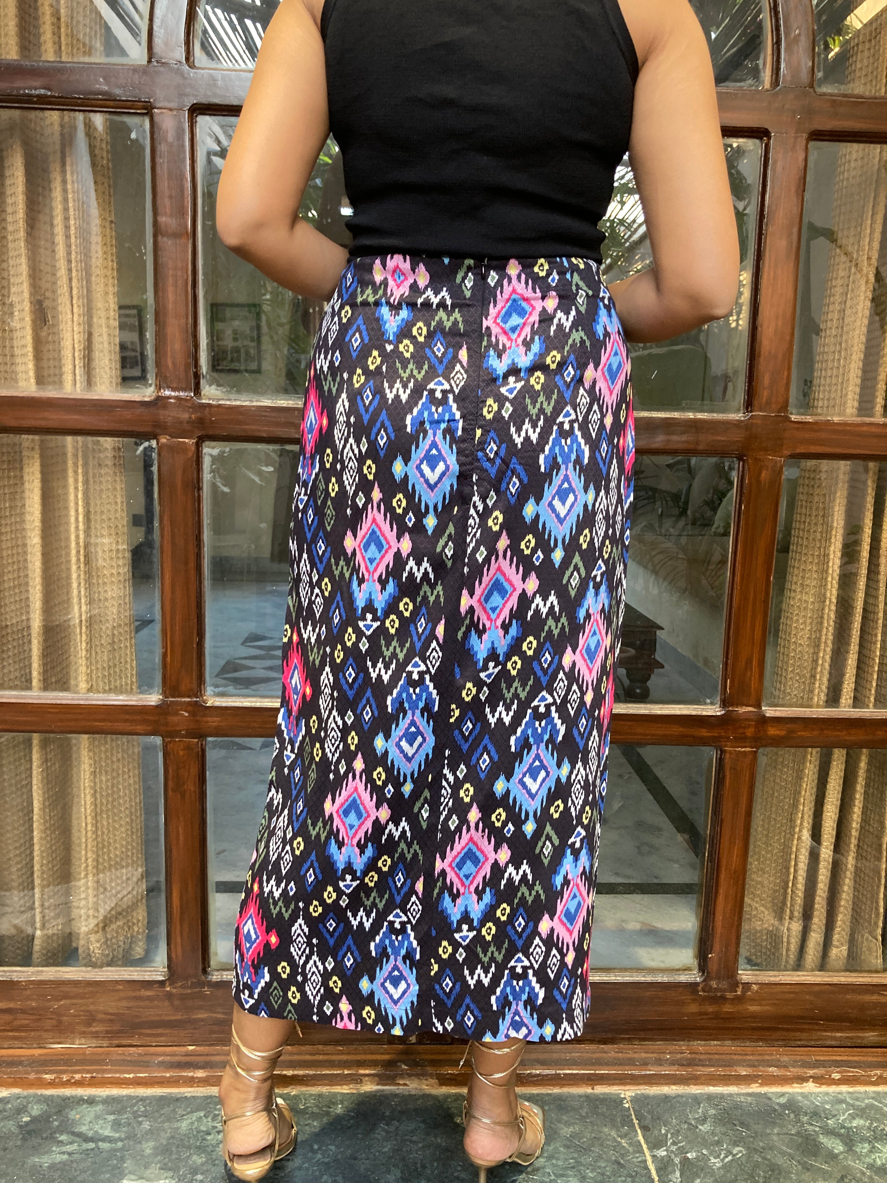 Black Ikat Front Knot Skirt image 2