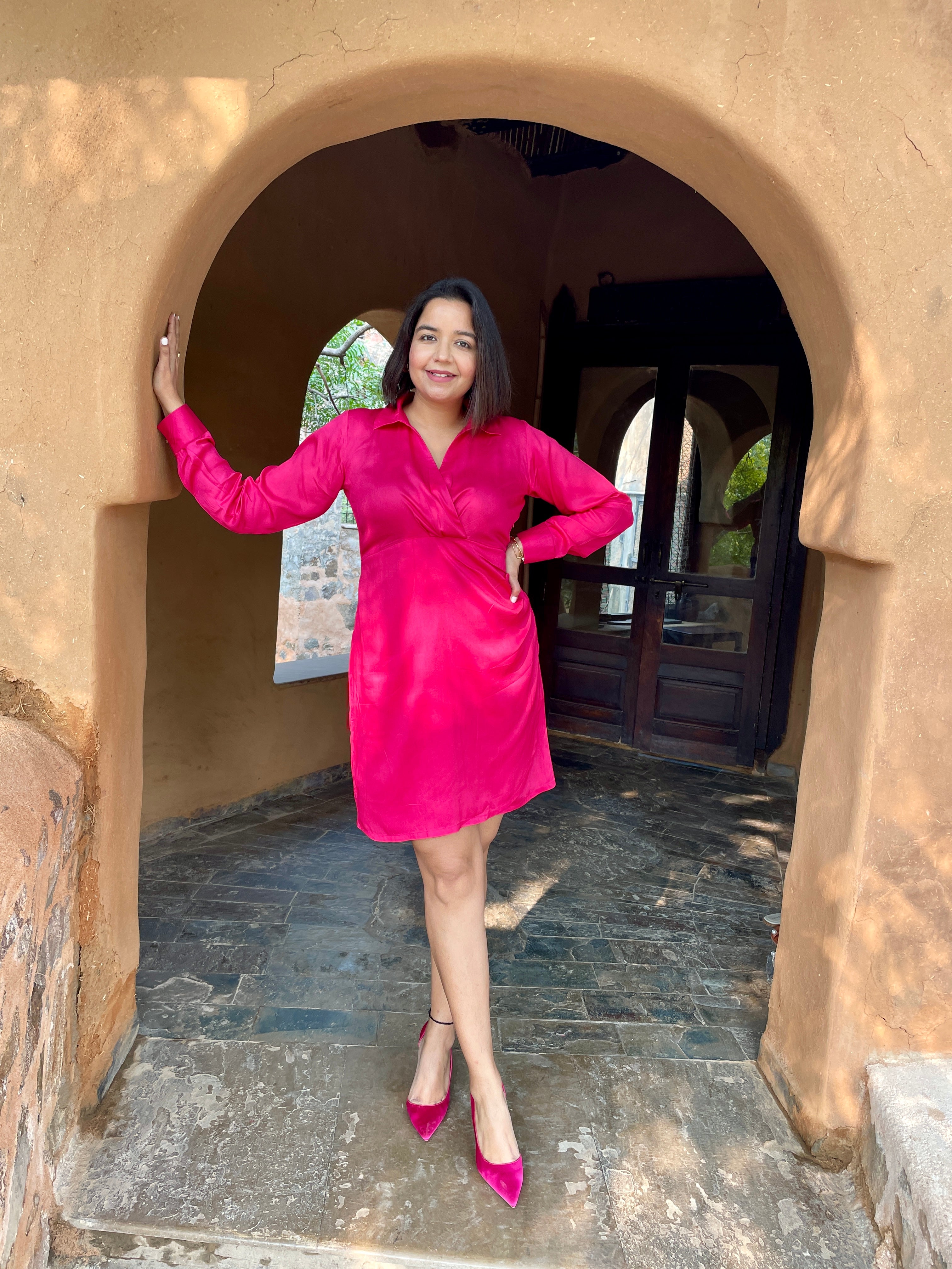 Magenta Satin Dress image 0