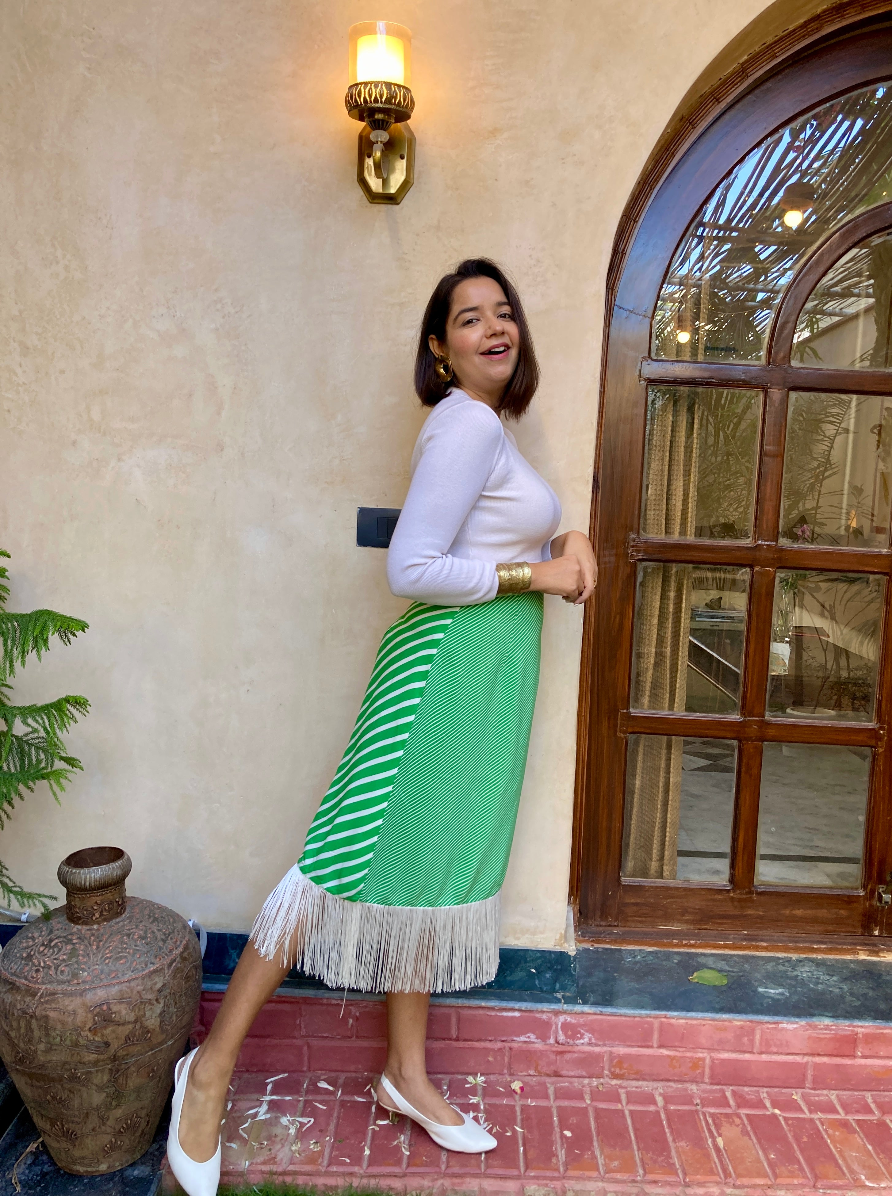 Green Leheriya Midi Skirt image 2