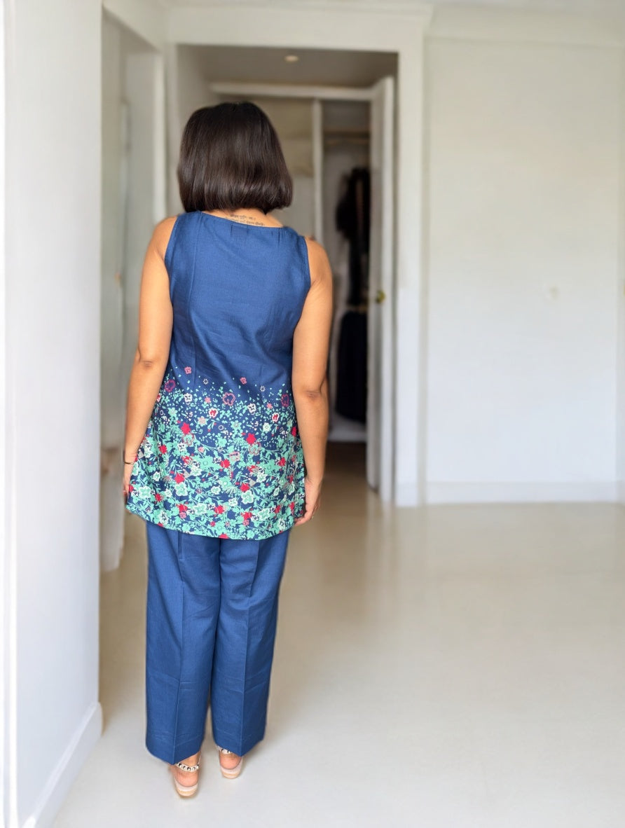 Dusky Blue Linen Printed Coord Set image 2