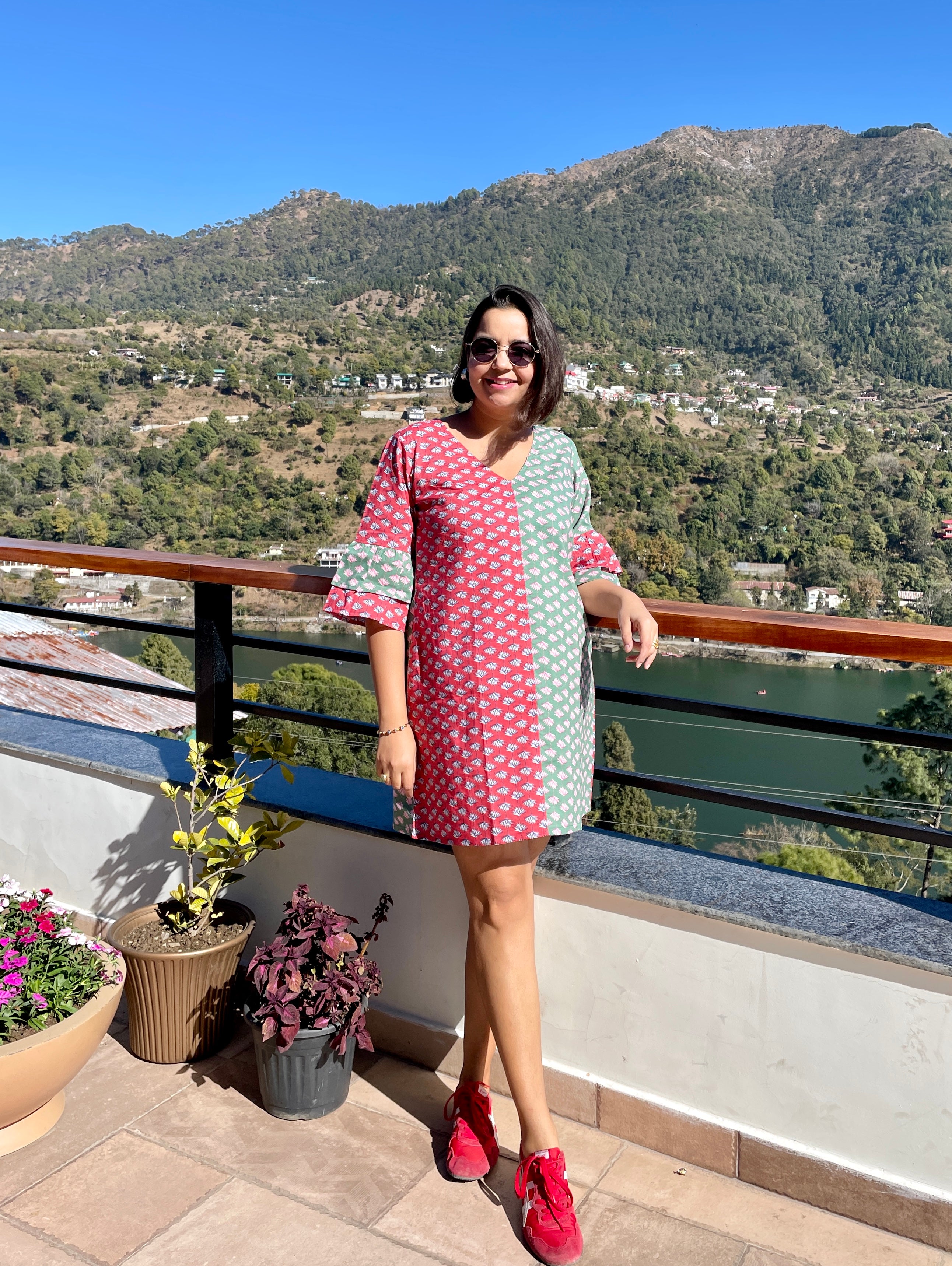 Red Green Shift Dress image 5