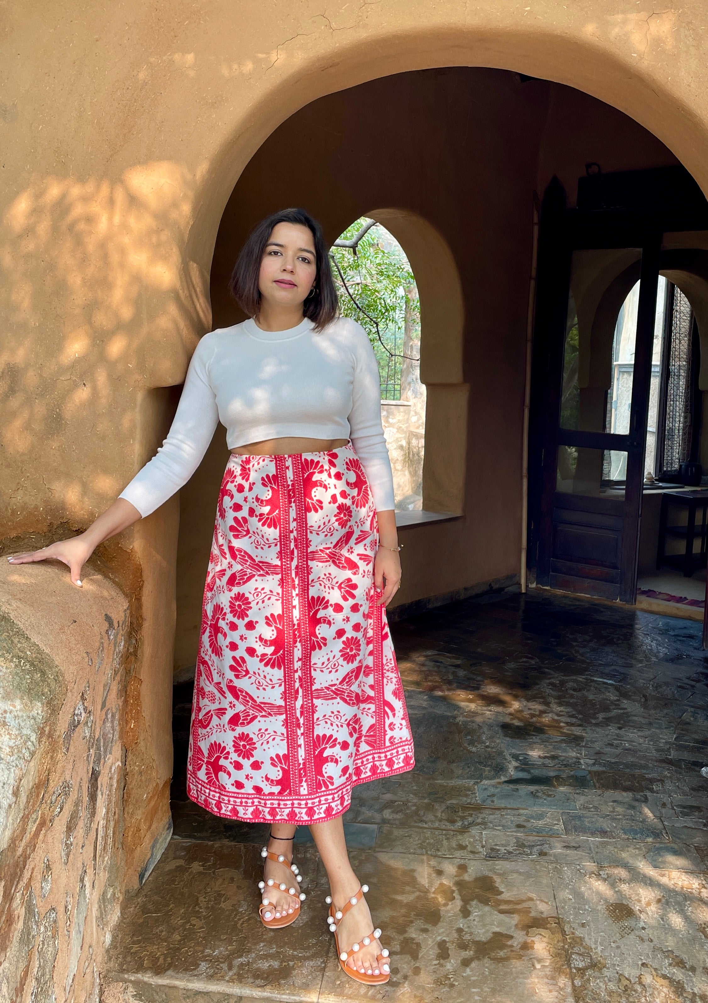 Bird Printed Midi Skirt image 1