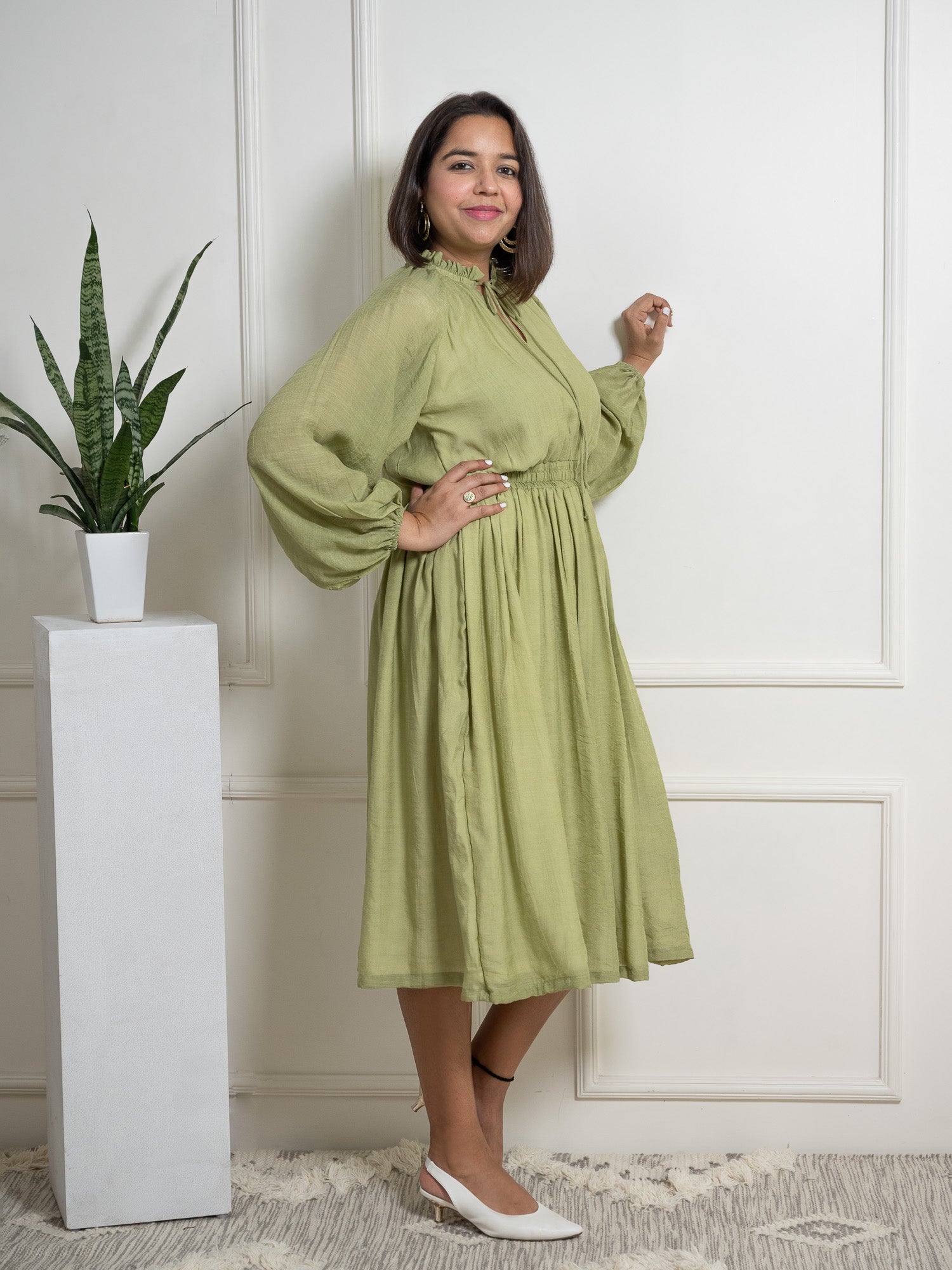 Olive Green Midi Dress image 3