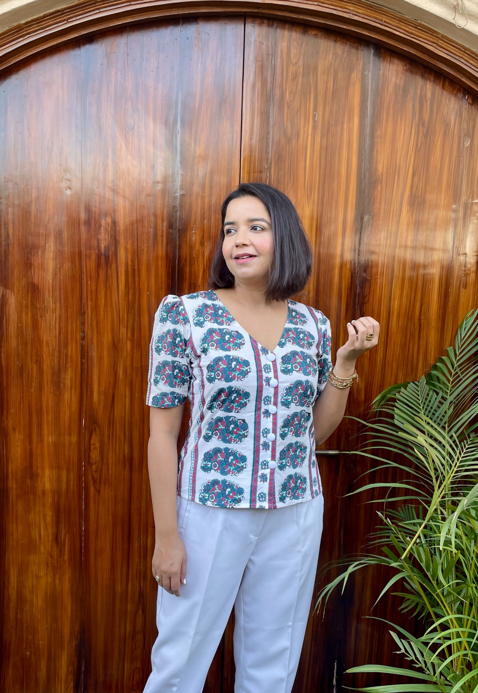 White Printed Cotton Top image 0