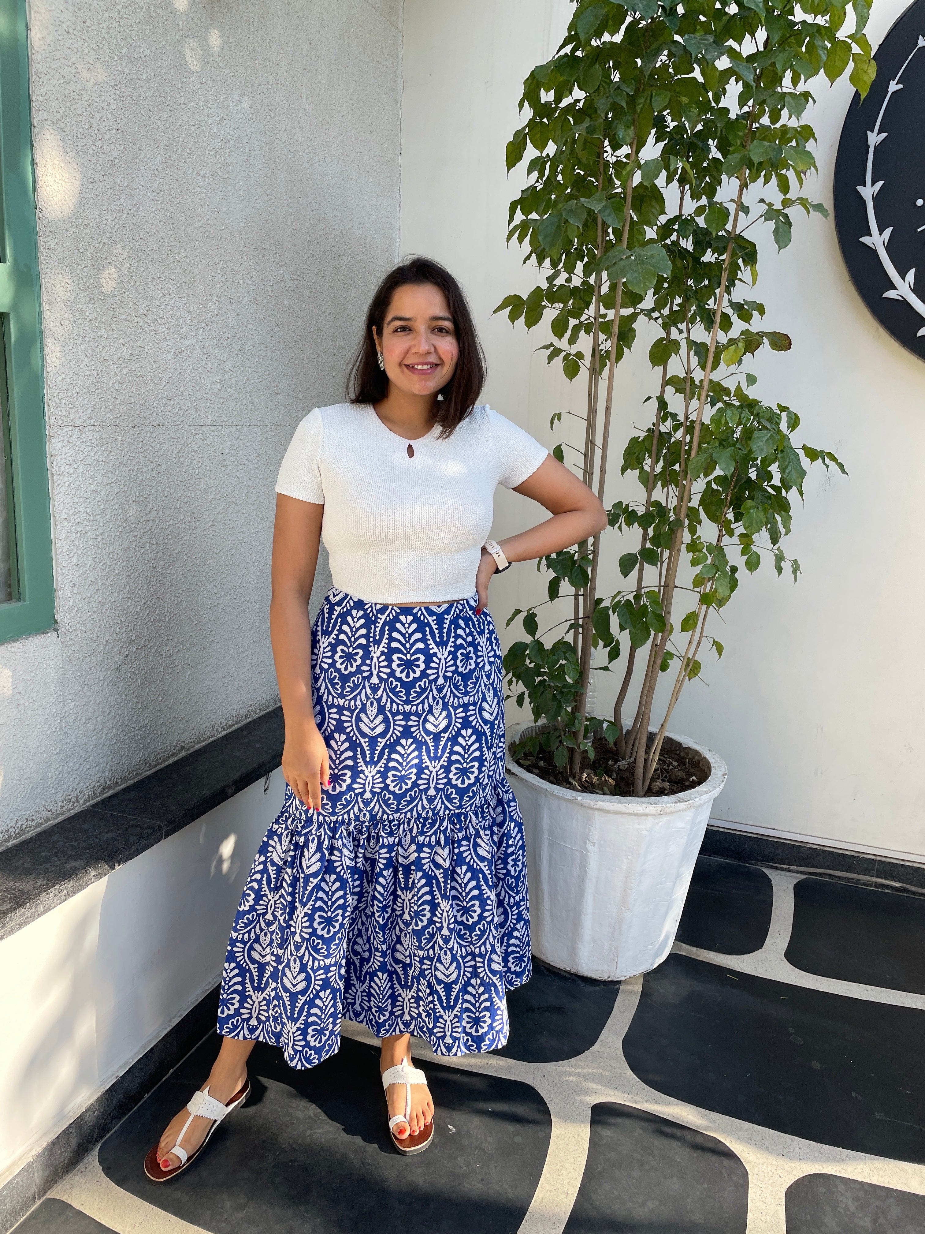 Blue Printed Maxi Skirt image 0