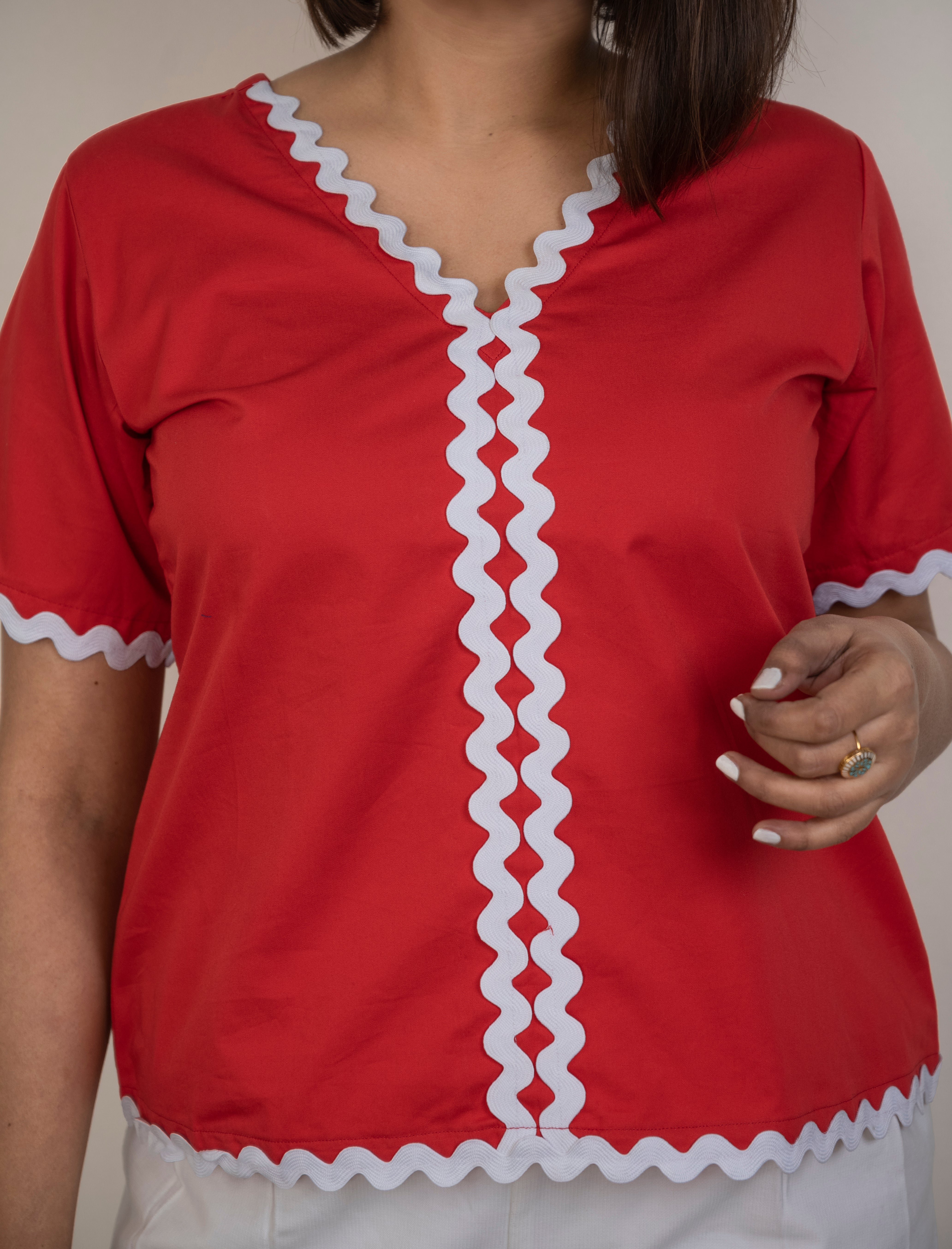 Rust Red Solid Lace Top image 1