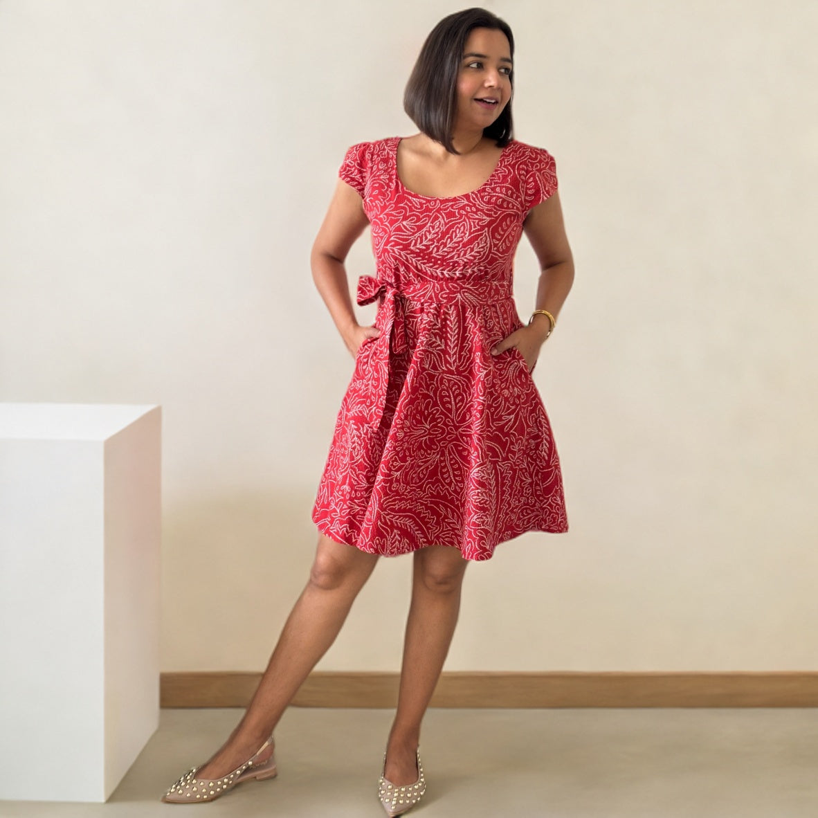 Red Seersucker Skater Dress image 2