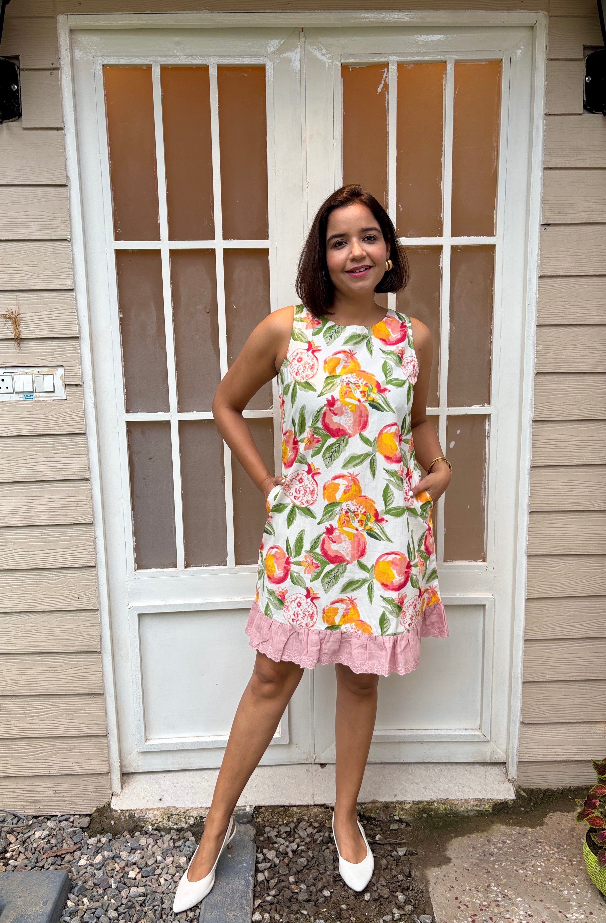 Tropical Peach Blossom Cotton Lace Dress image 3