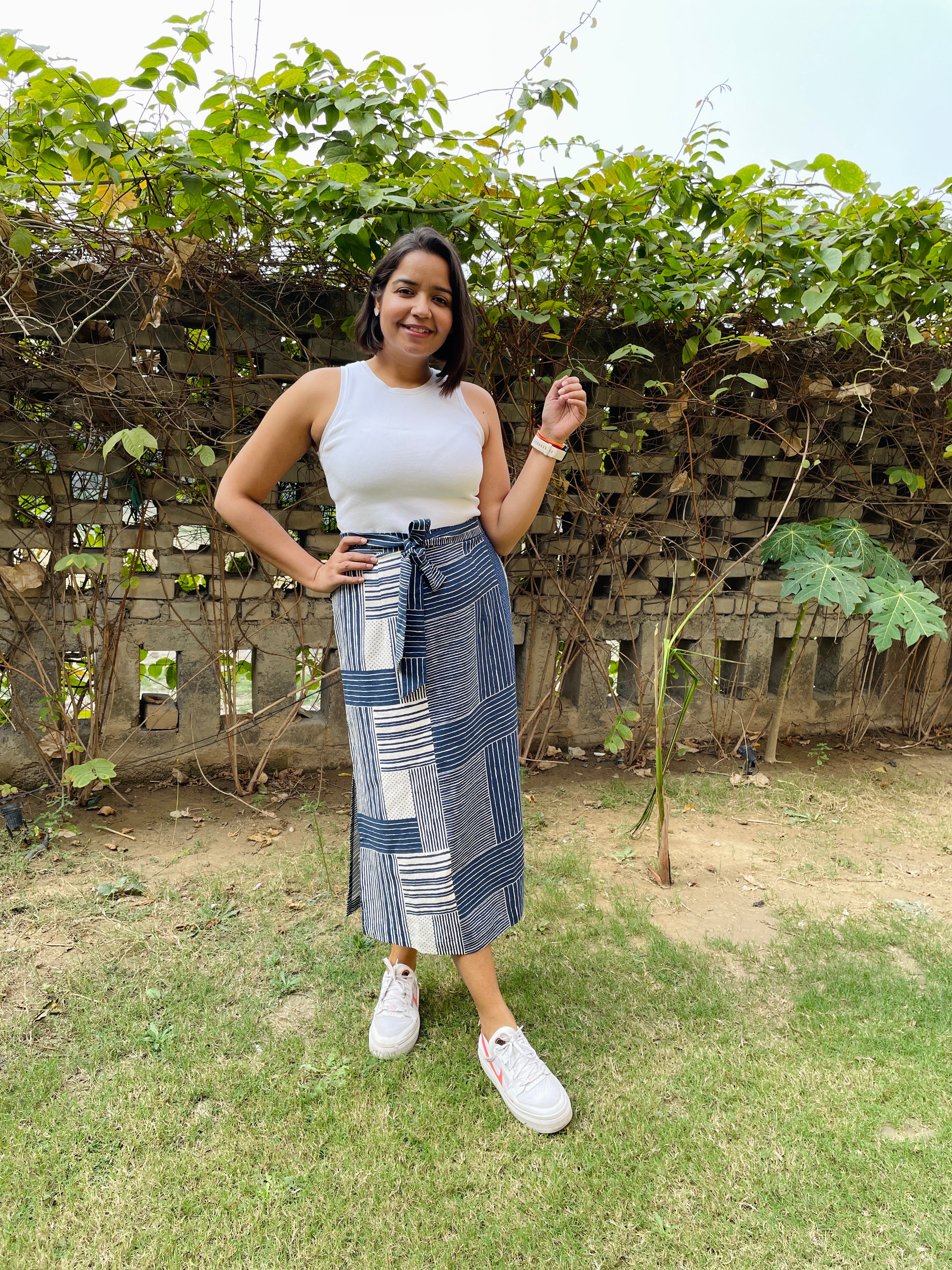 White Blue Skirt with Belt image 1