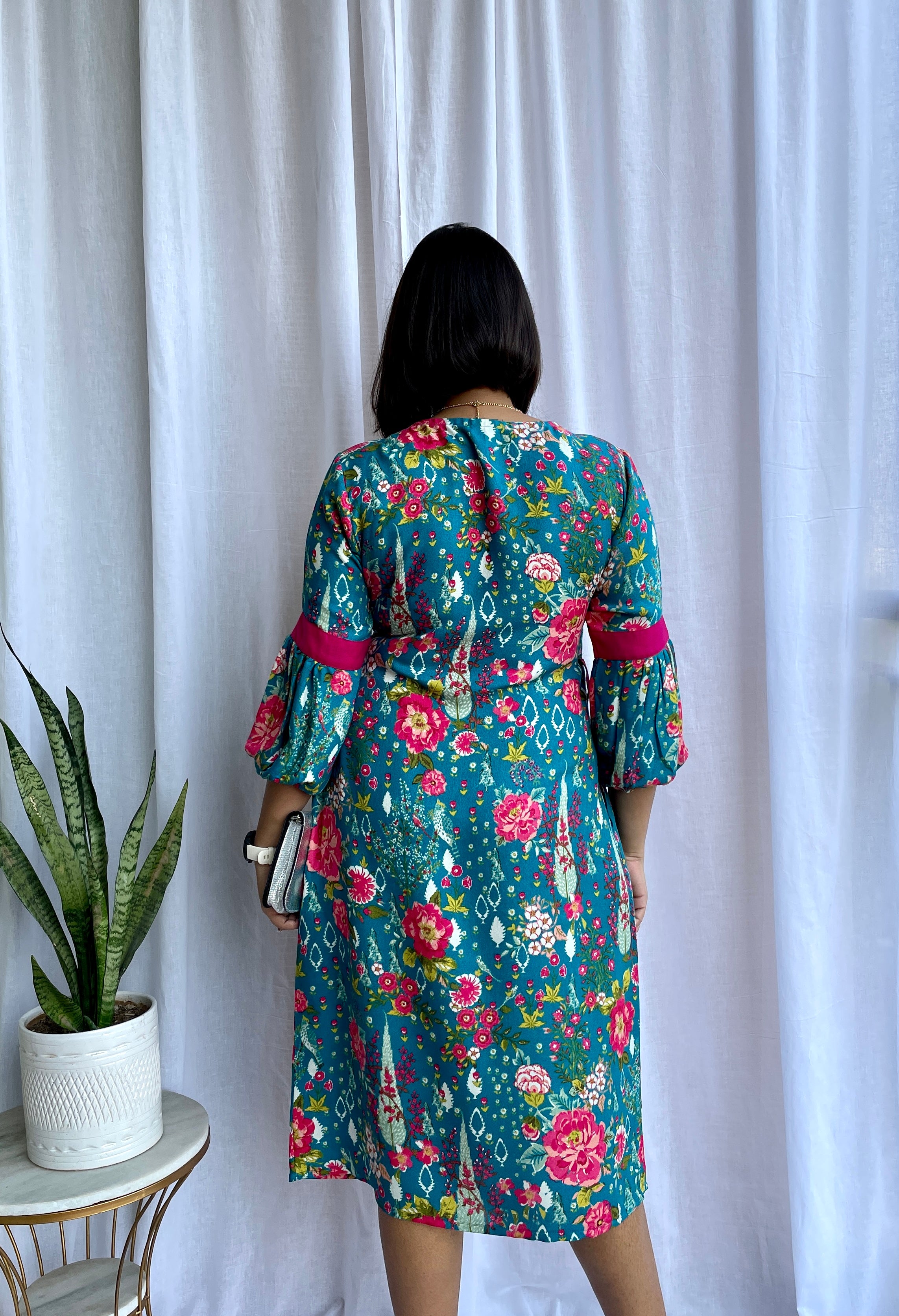 Green Floral Wrap Dress image 4
