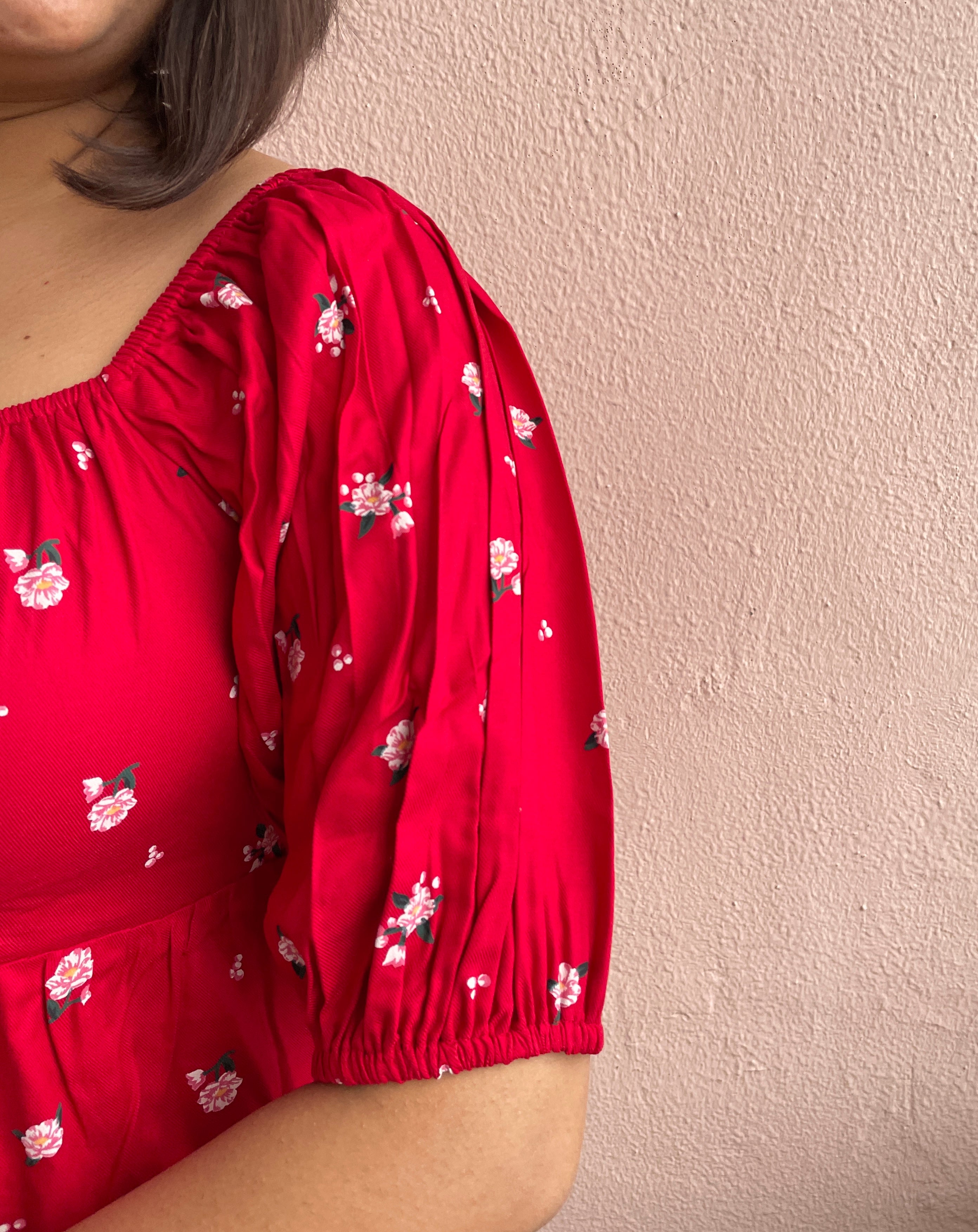 Red Flower Smocked Top image 2