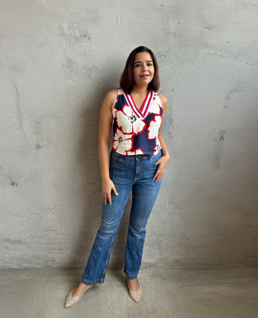 Floral Cotton Crop Top with V-Neck image 0