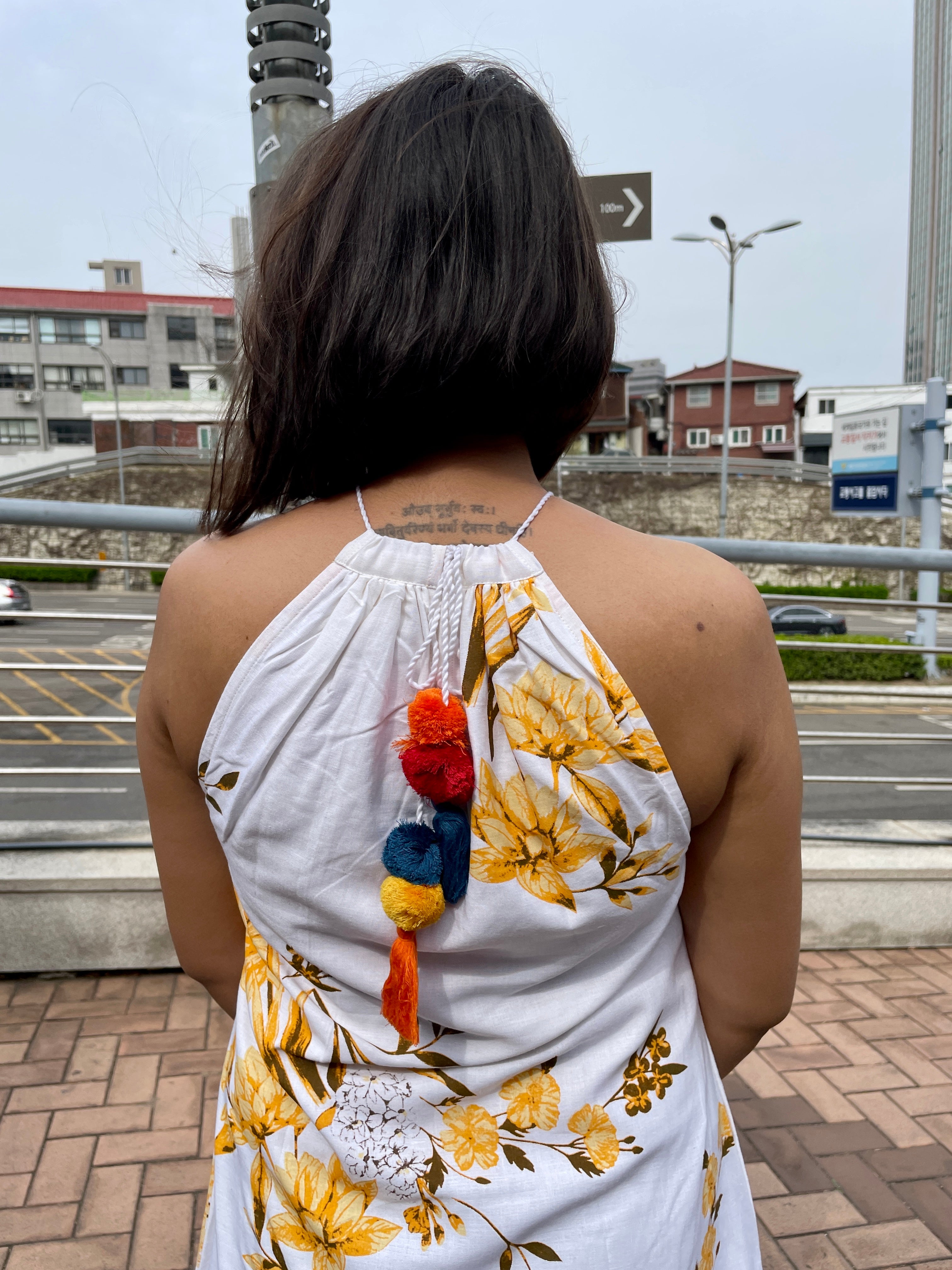 White Yellow Flower Halter Maxi Dress image 8