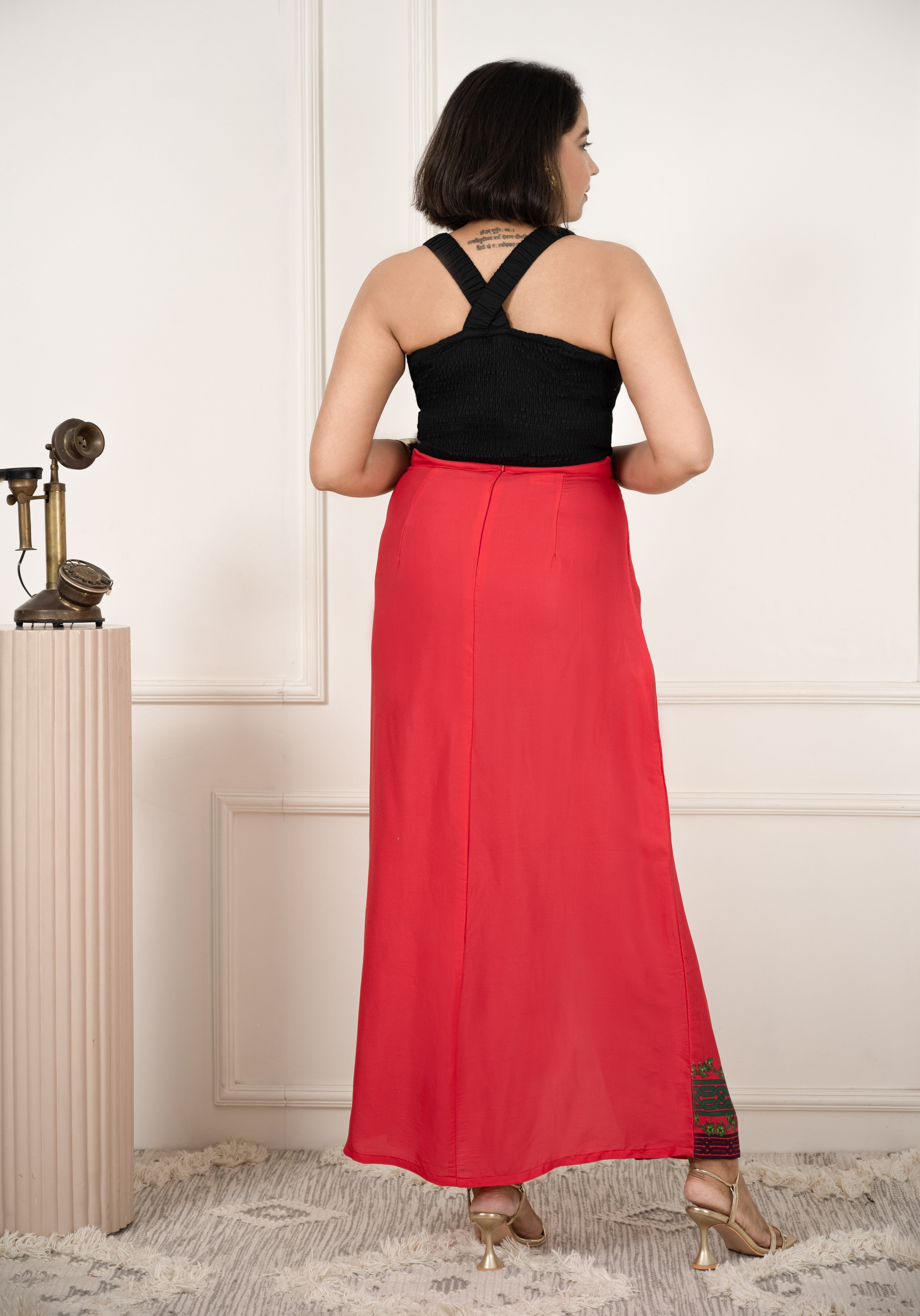 Coral Red Long Skirt image 4