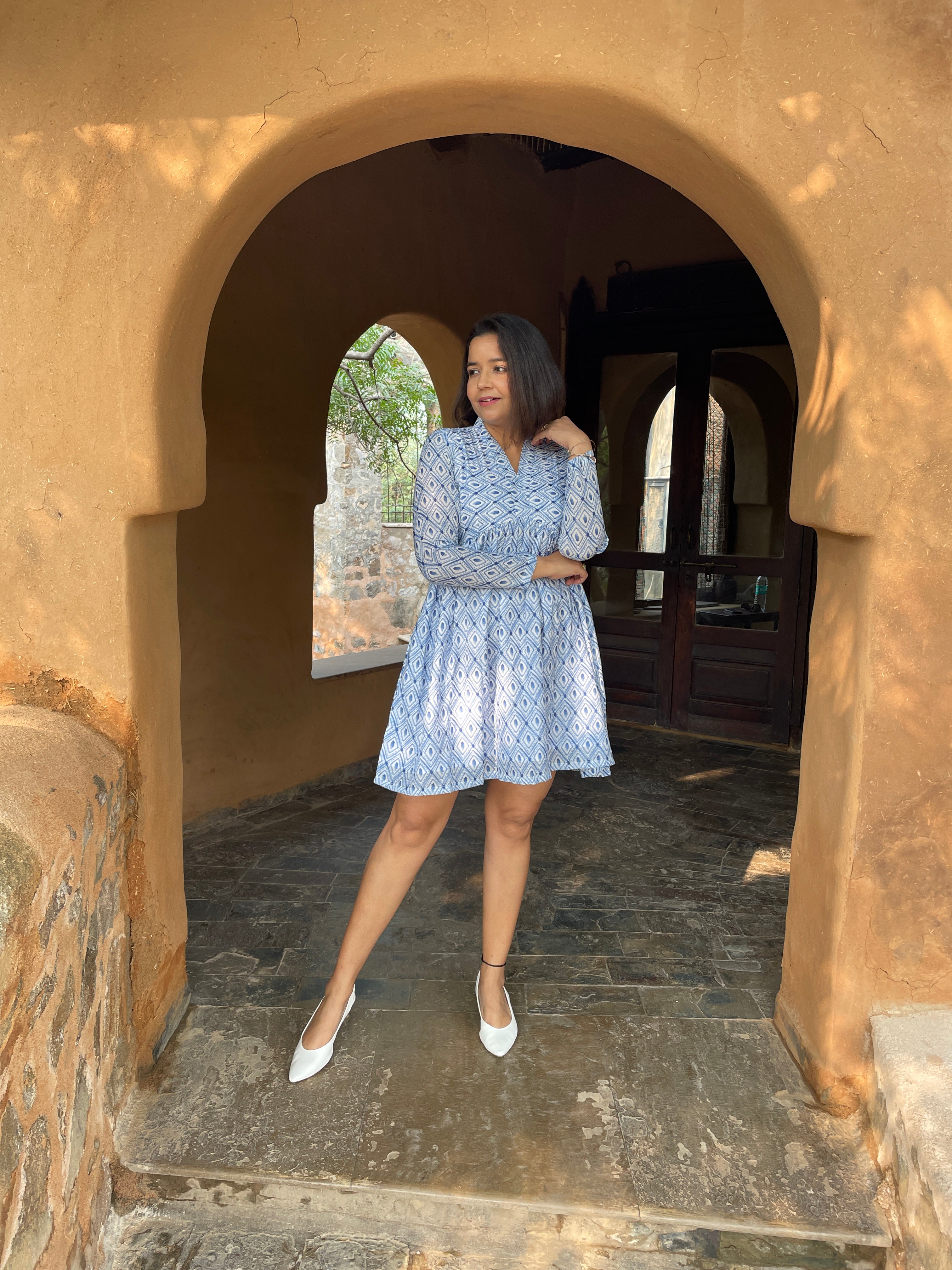 White Printed Fit and Flare Dress image 1