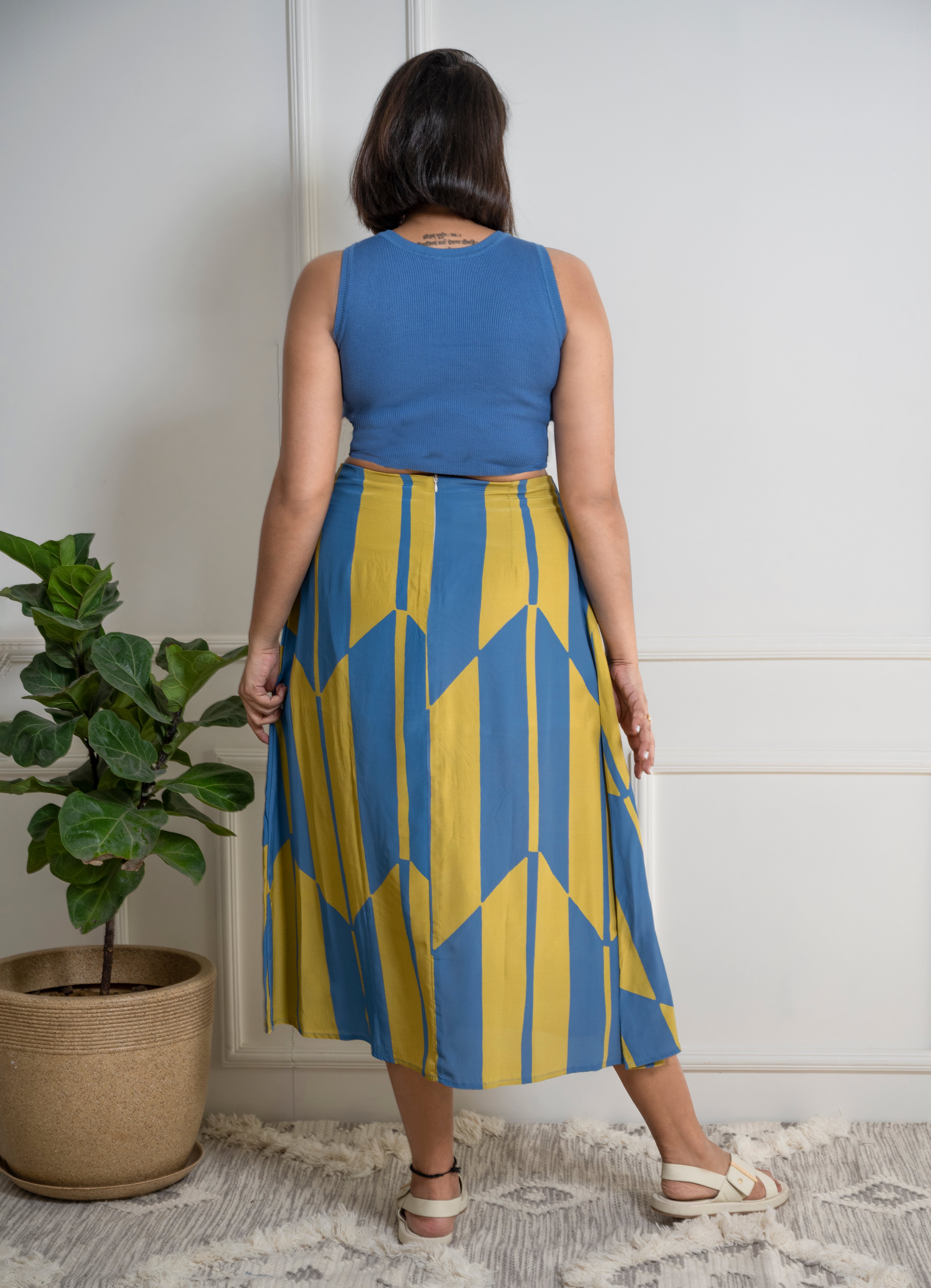 Olive Blue Front Slit Skirt image 2