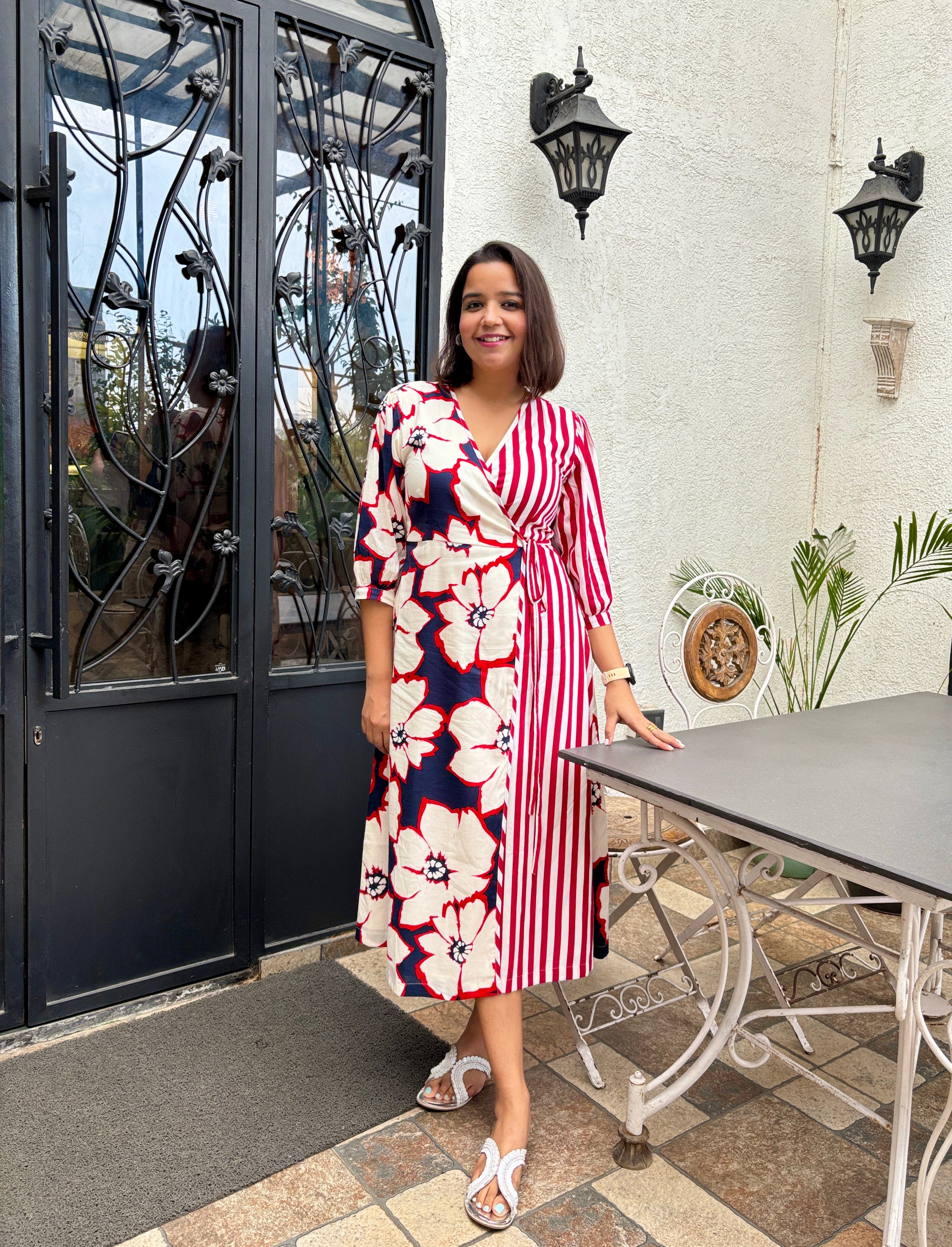 Floral Stripe Wrap Dress with Pockets image 4