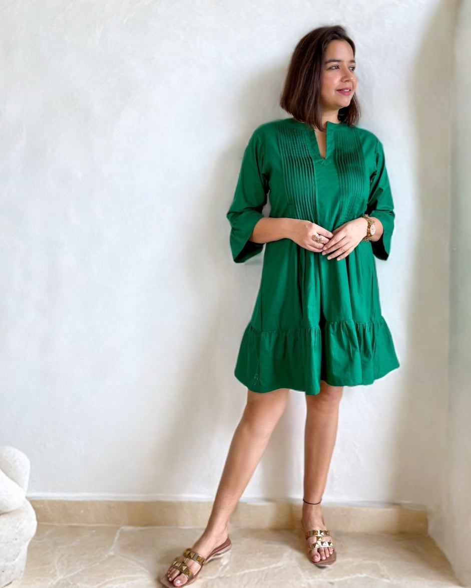 Green Pintex A- Line Dress image 0