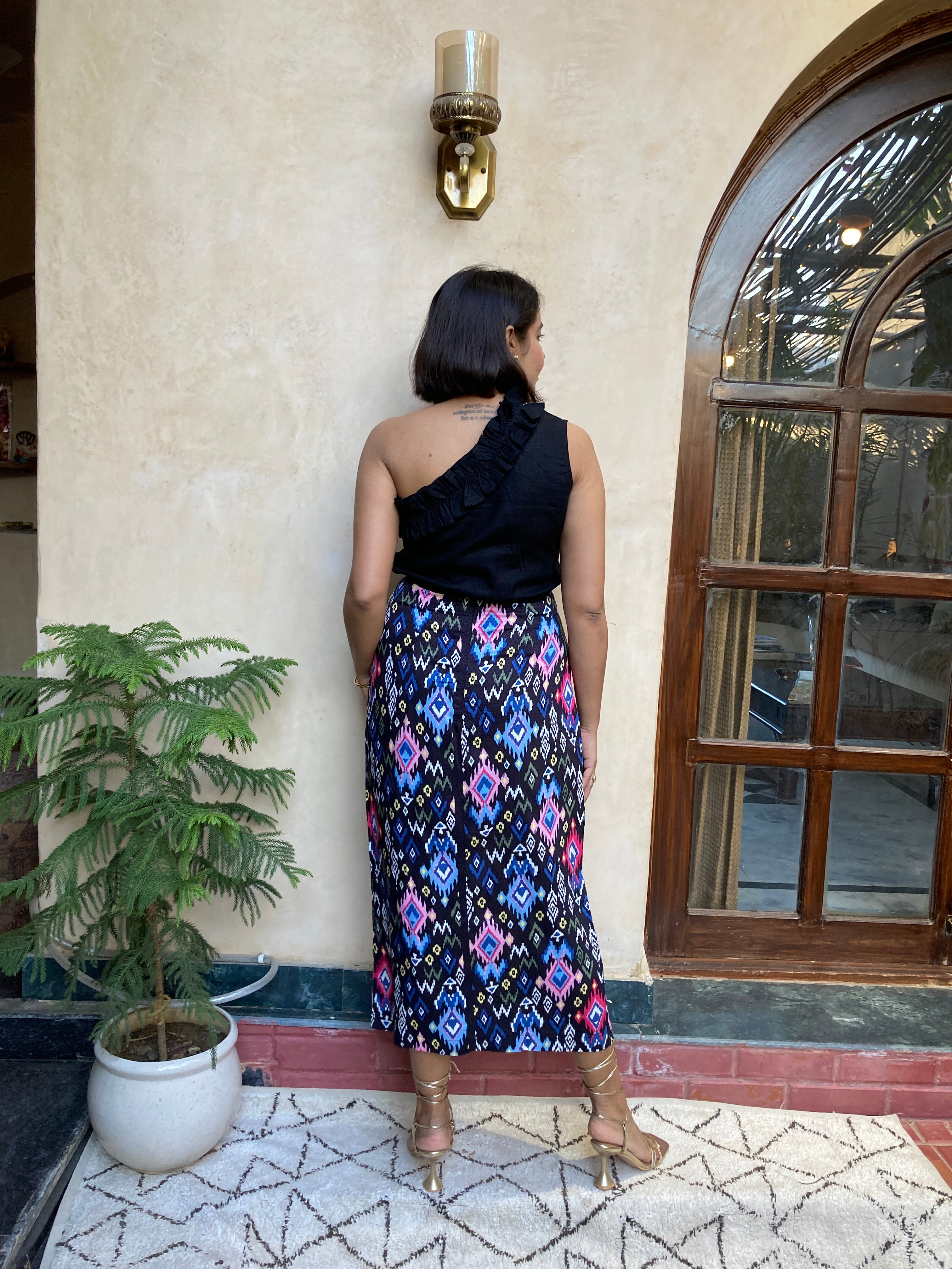 Black Ikat Front Knot Skirt image 4
