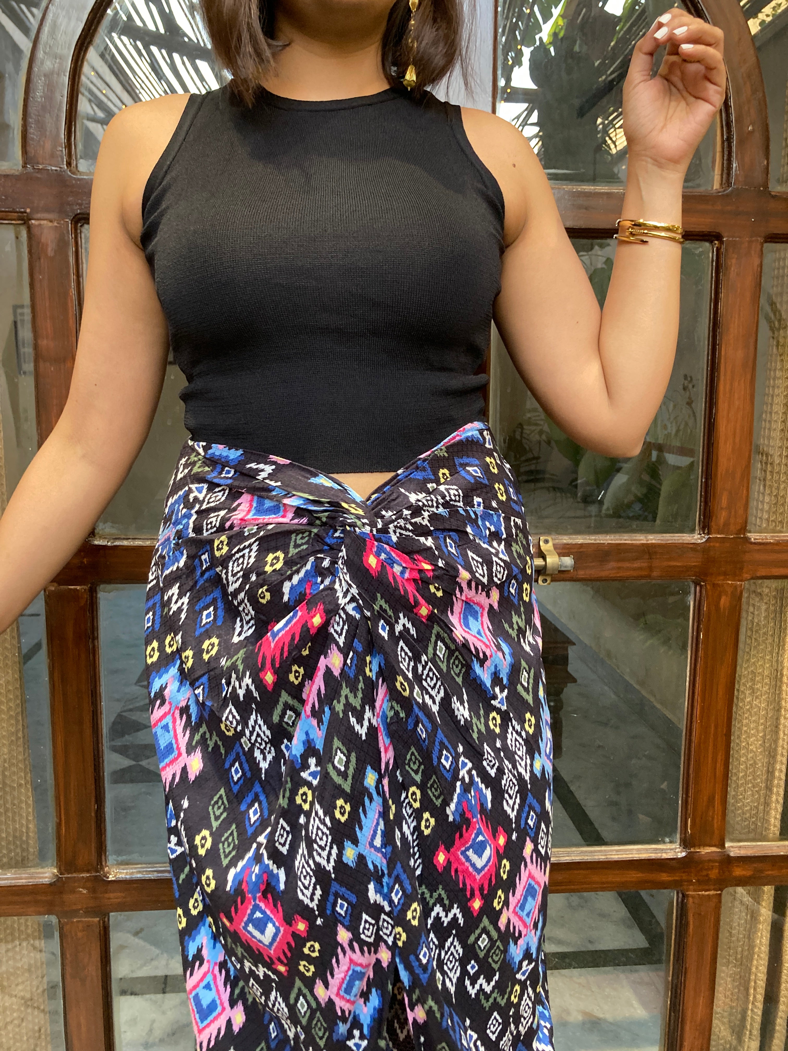 Black Ikat Front Knot Skirt image 5