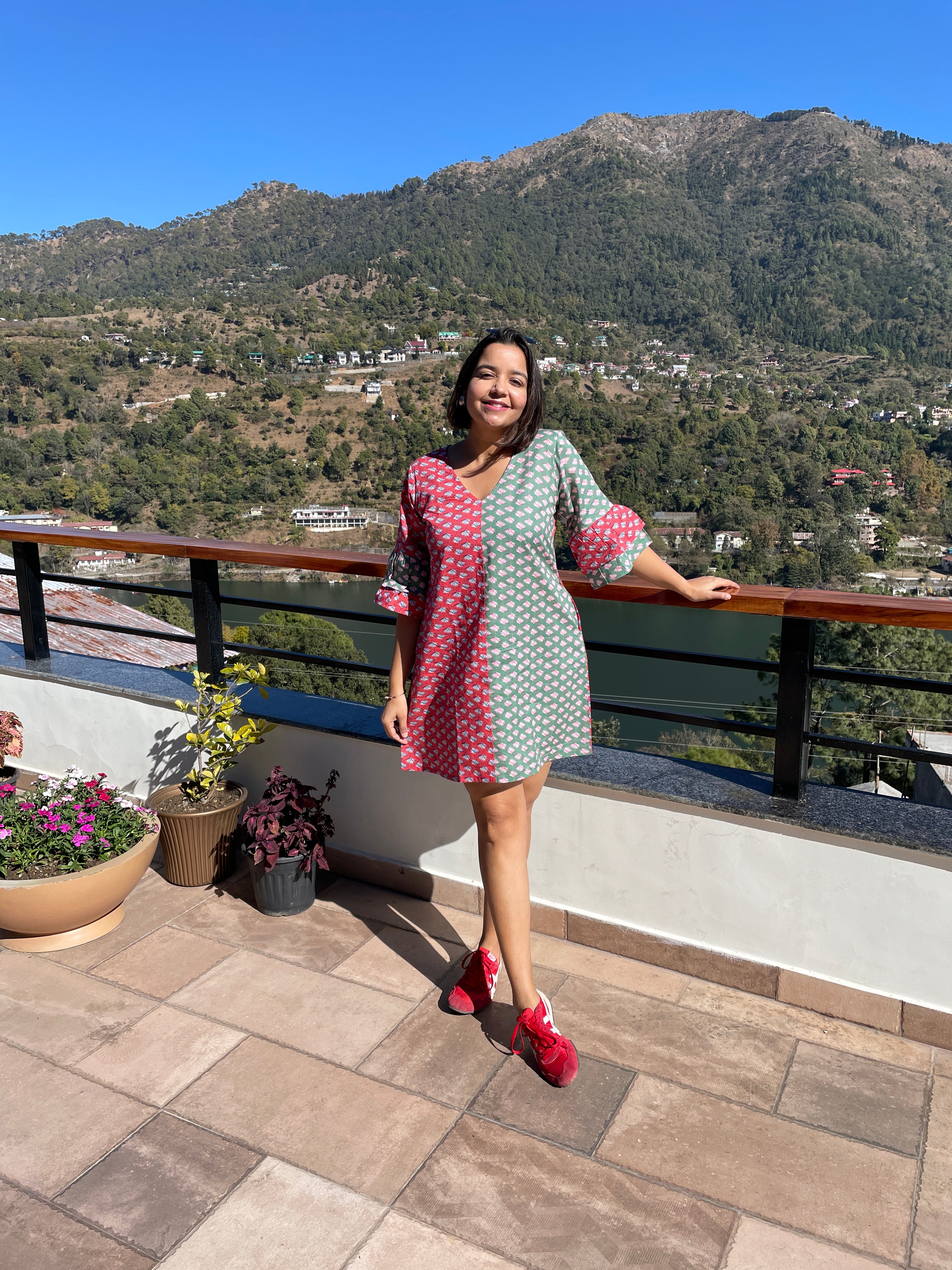 Red Green Shift Dress image 3