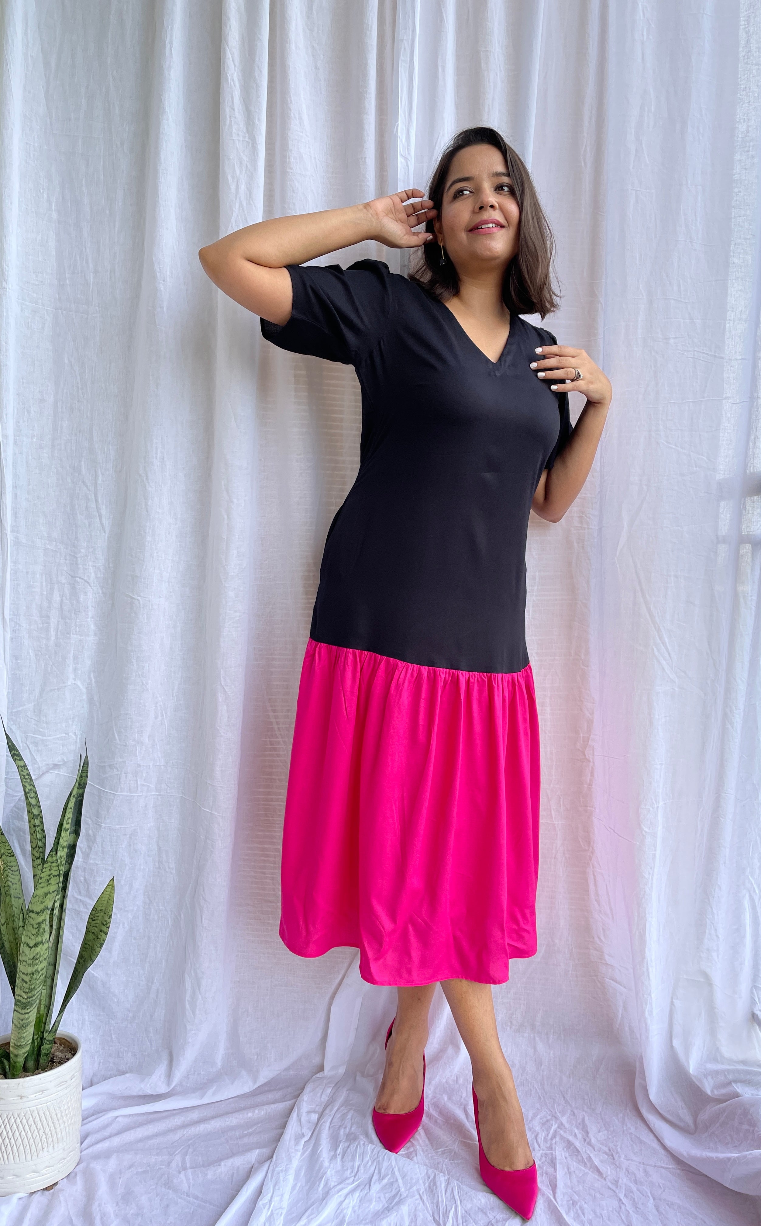 Black Magenta Frill Dress image 1