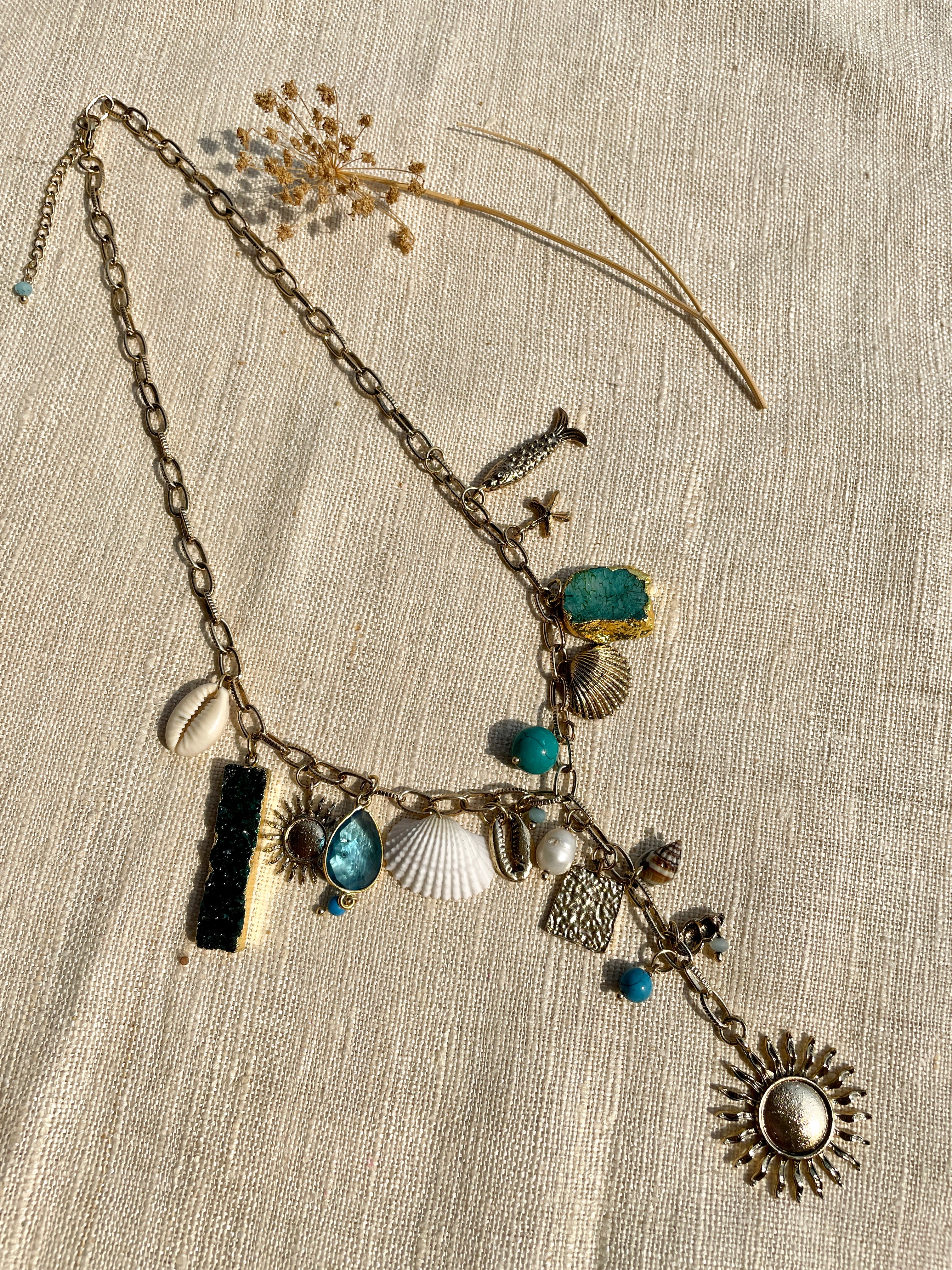 Multi Rows Charm Necklace With Sun Pendant image 1