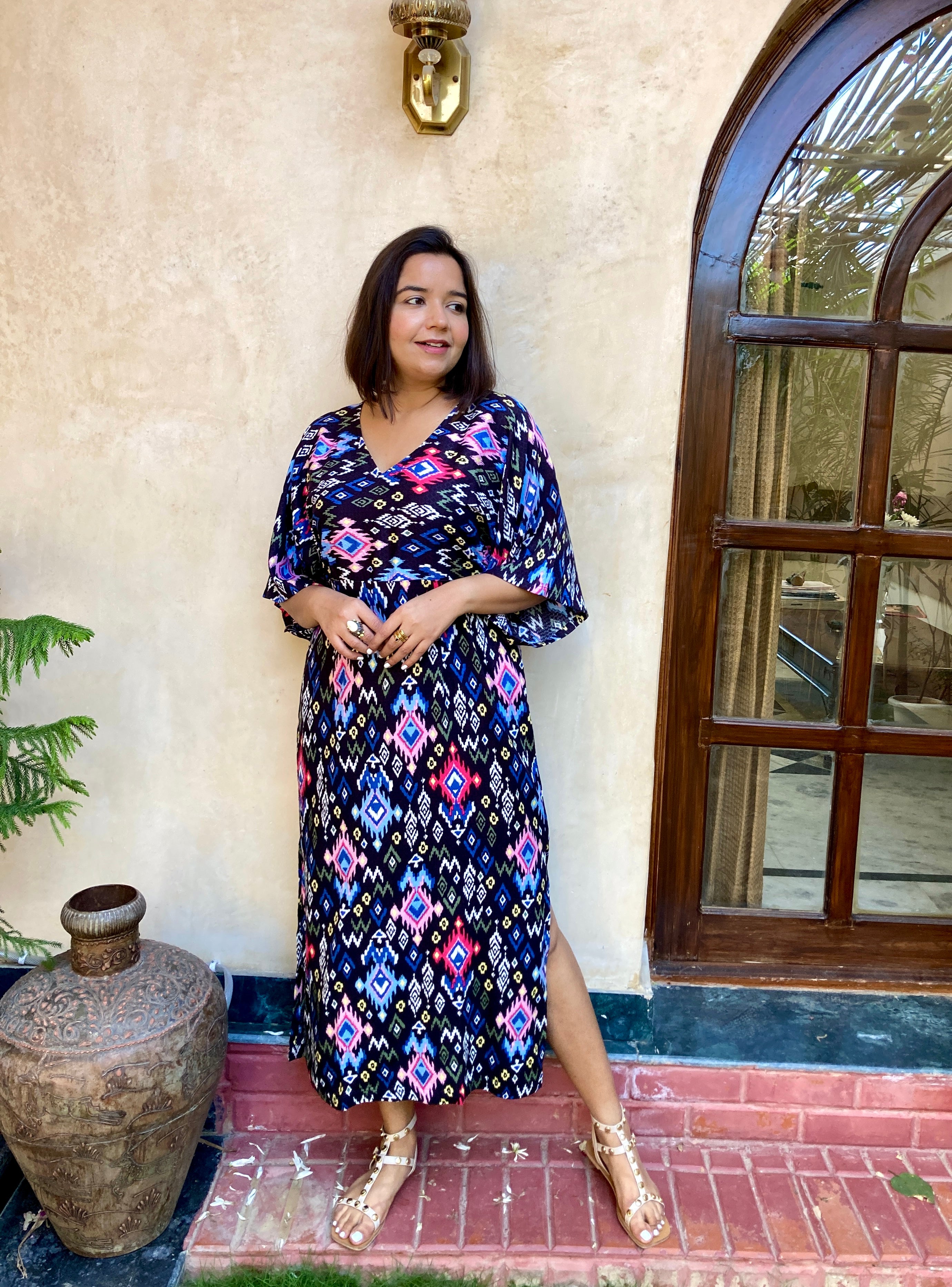 Black Ikat Kaftan Dress image 7