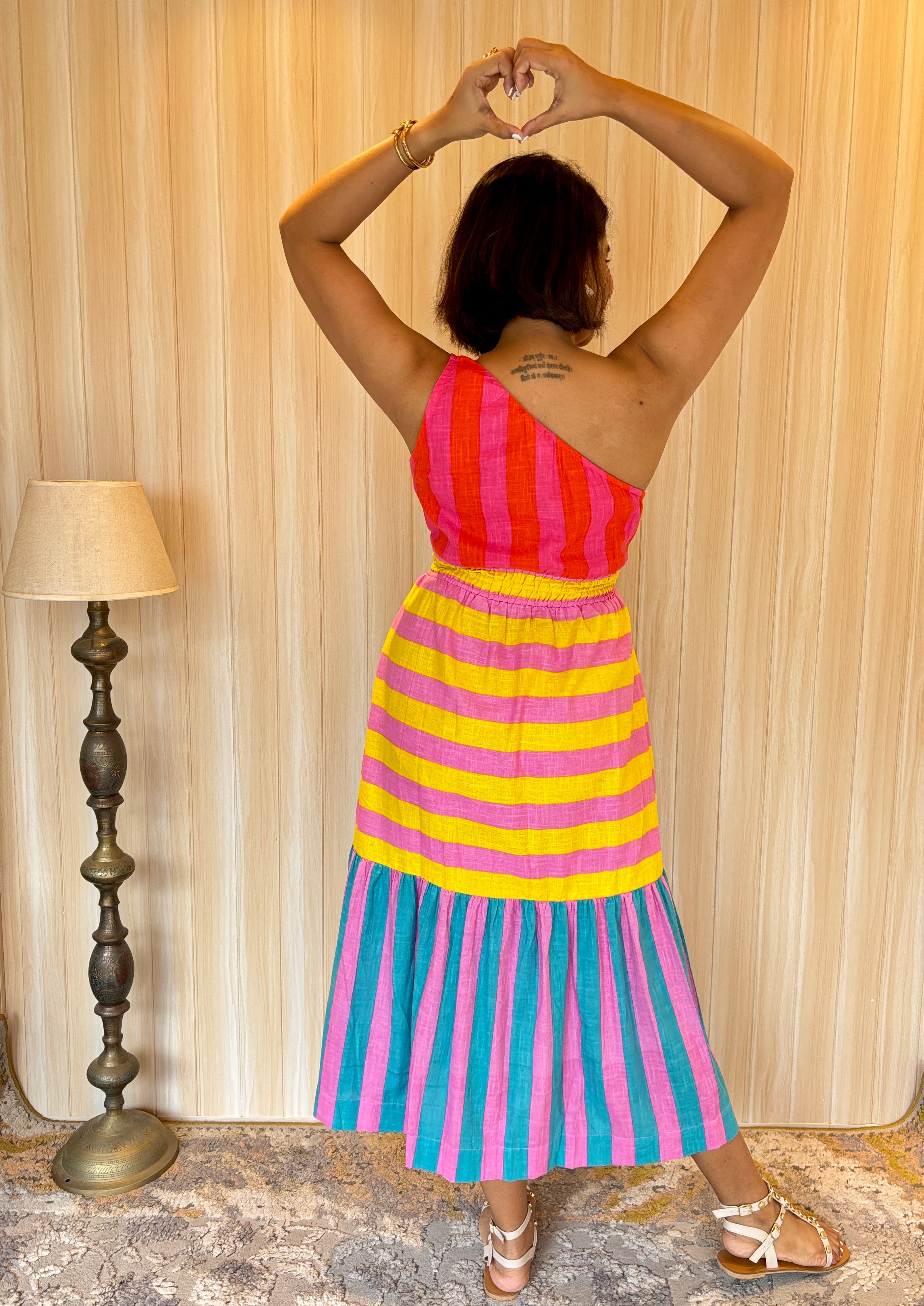 One-Shoulder Appliqué StripedDress image 1