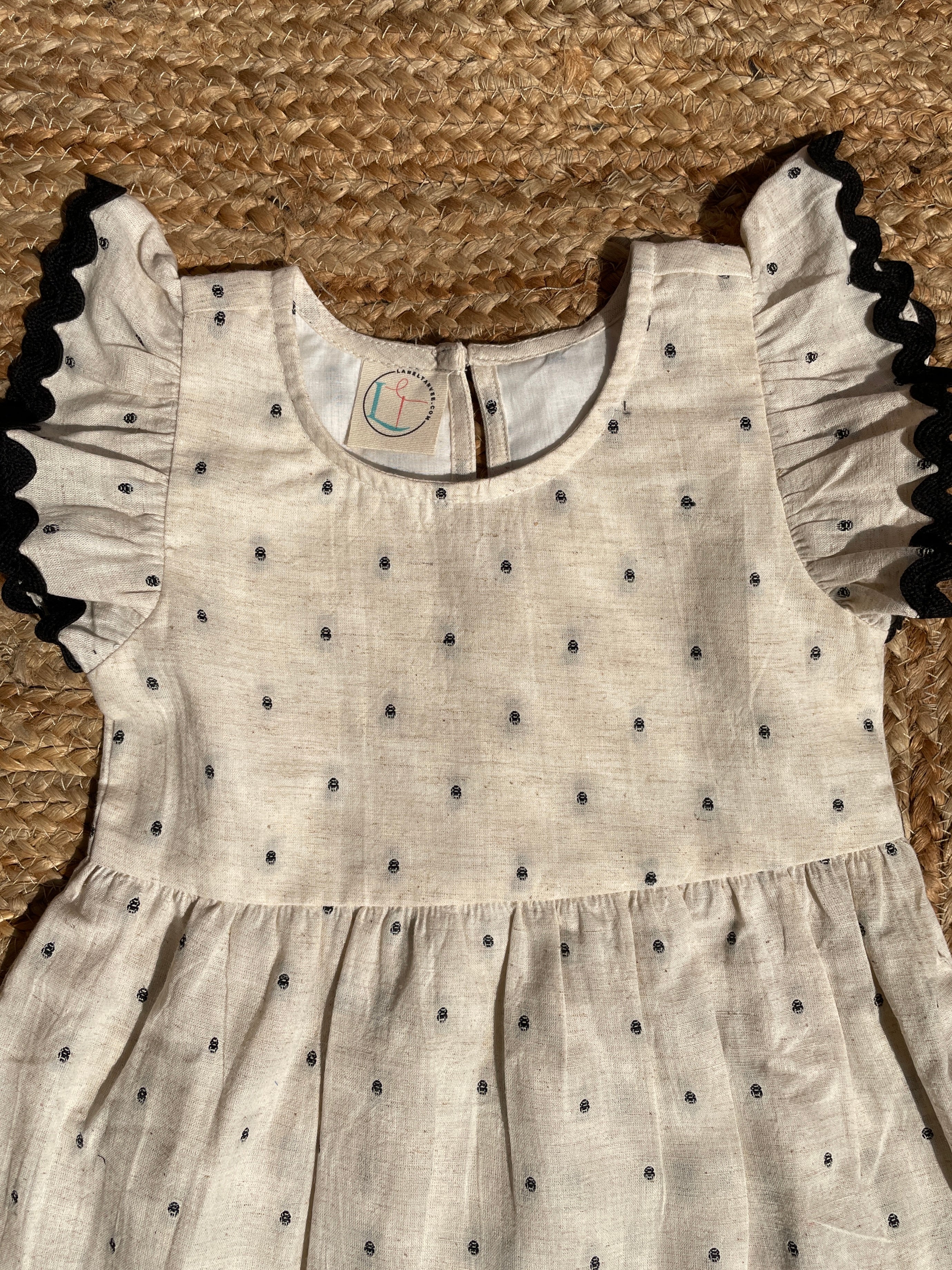 Beige Butta Cotton Kids Dress image 1
