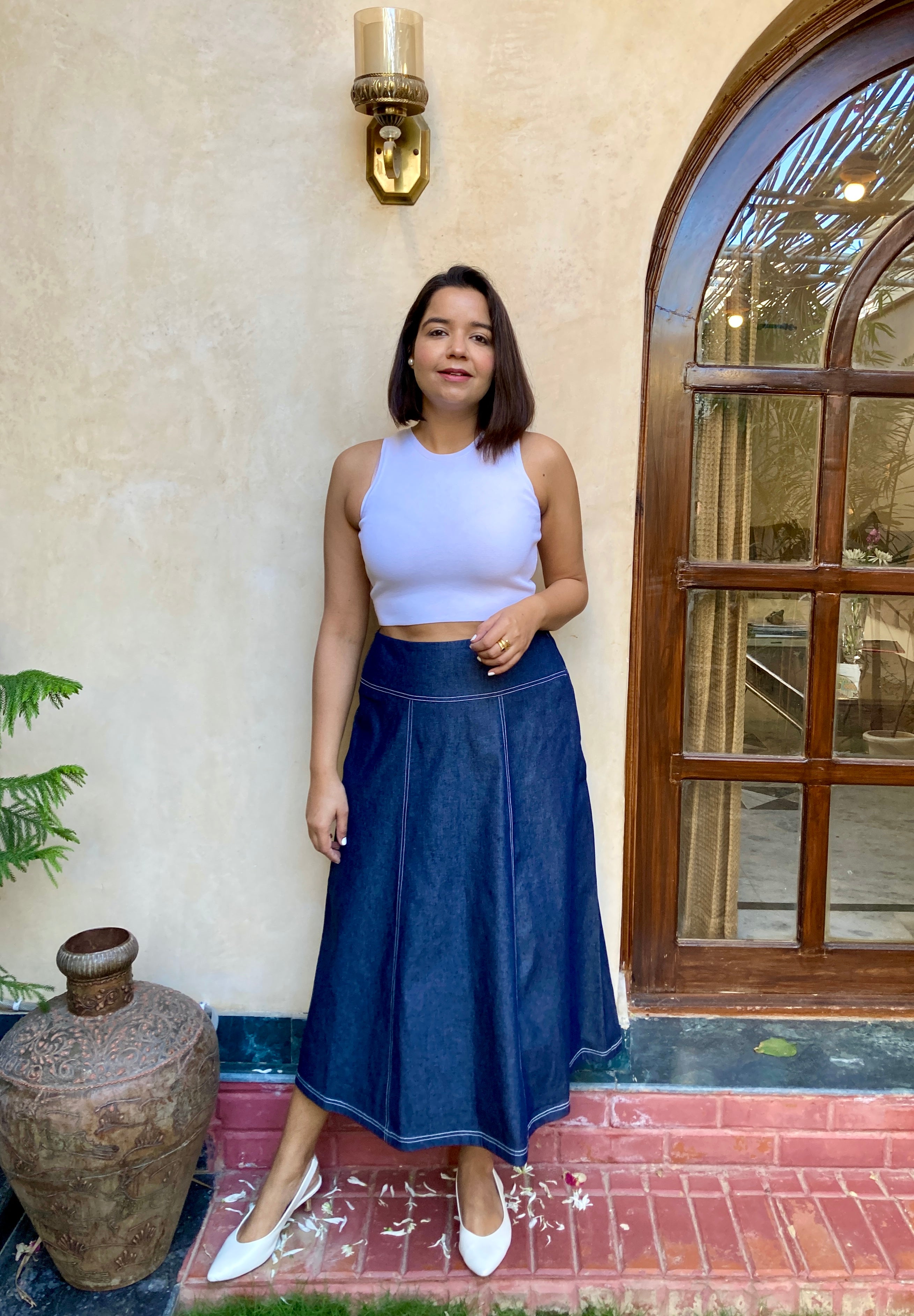Navy Blue Denim Midi Skirt image 5