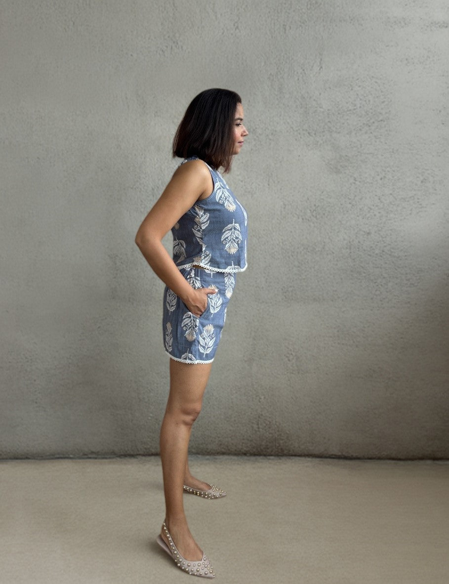 Blue Cotton Coord Set with Lace Detail & Pockets image 2