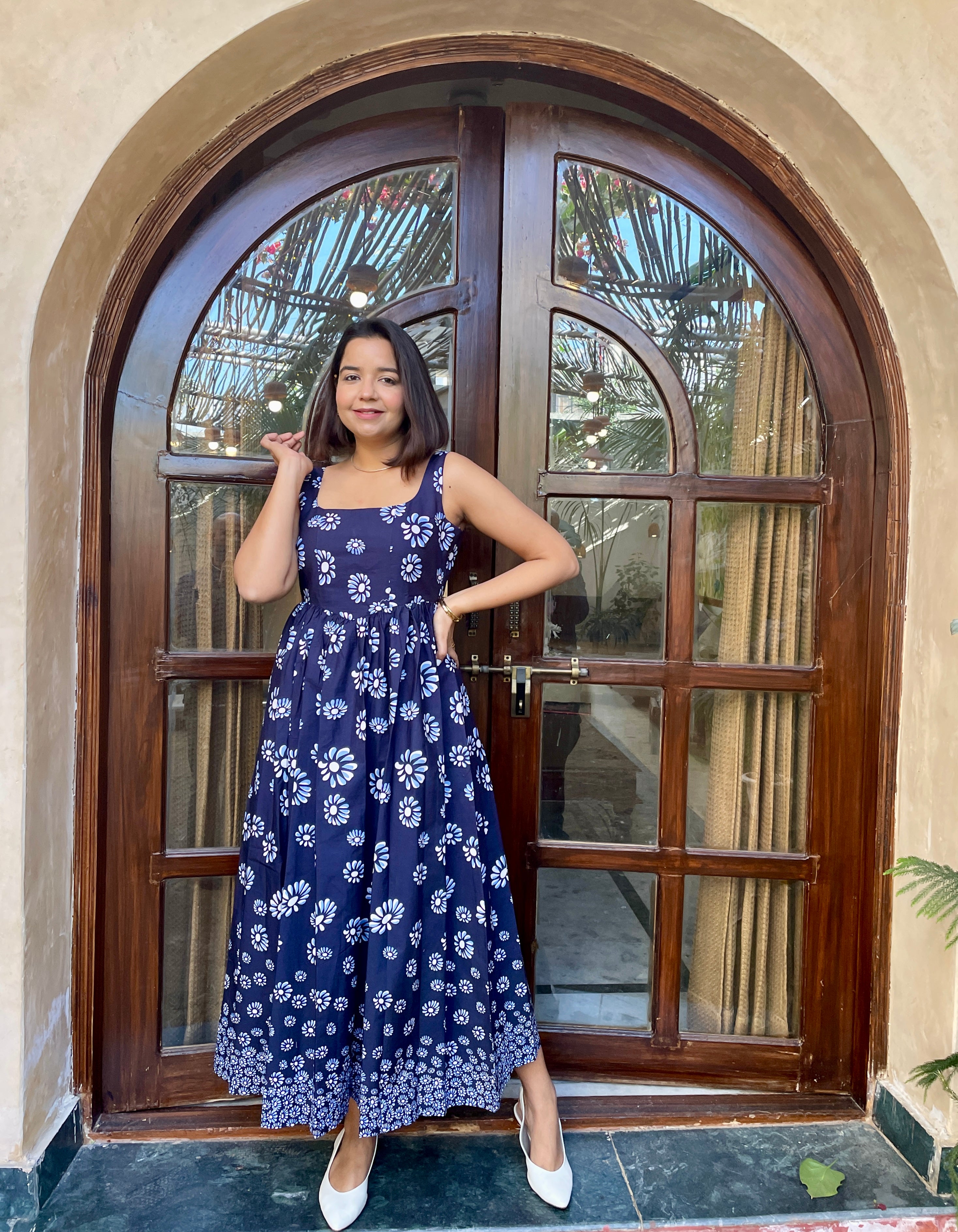 Navy Blue Floral Maxi Dress image 7
