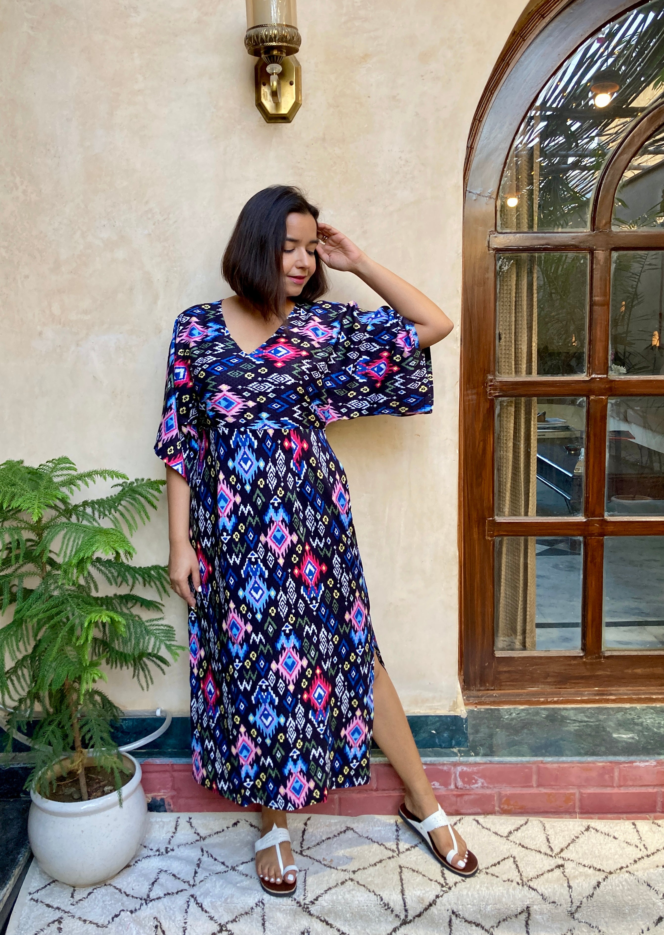 Black Ikat Kaftan Dress image 4